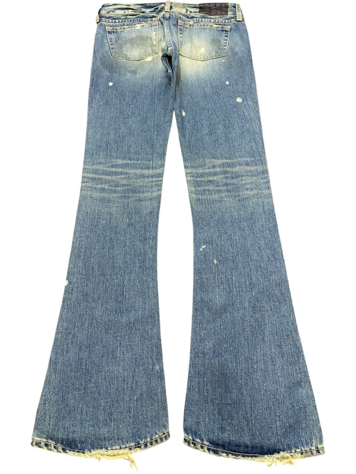 SLY Vintage Japanese Sly Sashiko Distress Low Rise Flare Jeans Size 28" / US 6 / IT 42 - 2 Thumbnail