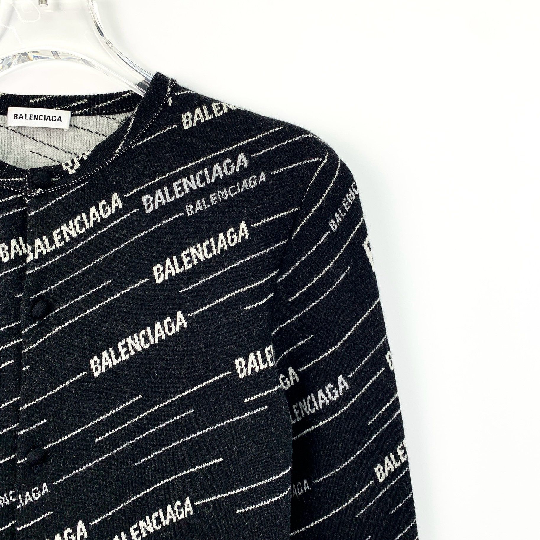 Balenciaga CW0446 Balenciaga Womens Black & White Logo Print Sweater Size S / US 4 / IT 40 - 3 Thumbnail