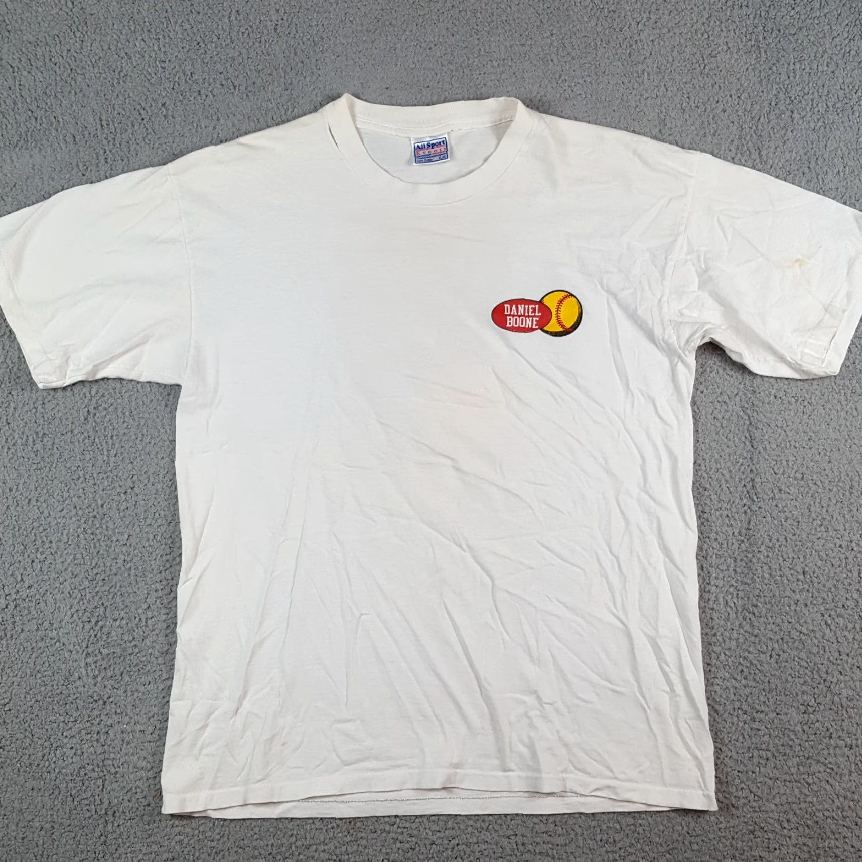 Vintage VINTAGE Daniel Boone Baseball Men's XL T Shirt - 90s Retro School Sports 100% Cotton White Short Sleeve Crew Neck Allsports Size US XL / EU 56 / 4 - 2 Thumbnail