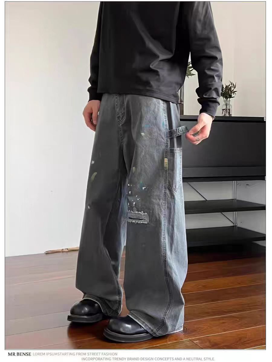 Japanese Brand × Jean Vintage washed and inked loose fit straight leg work jeans Size US 34 / EU 50 - 2 Thumbnail