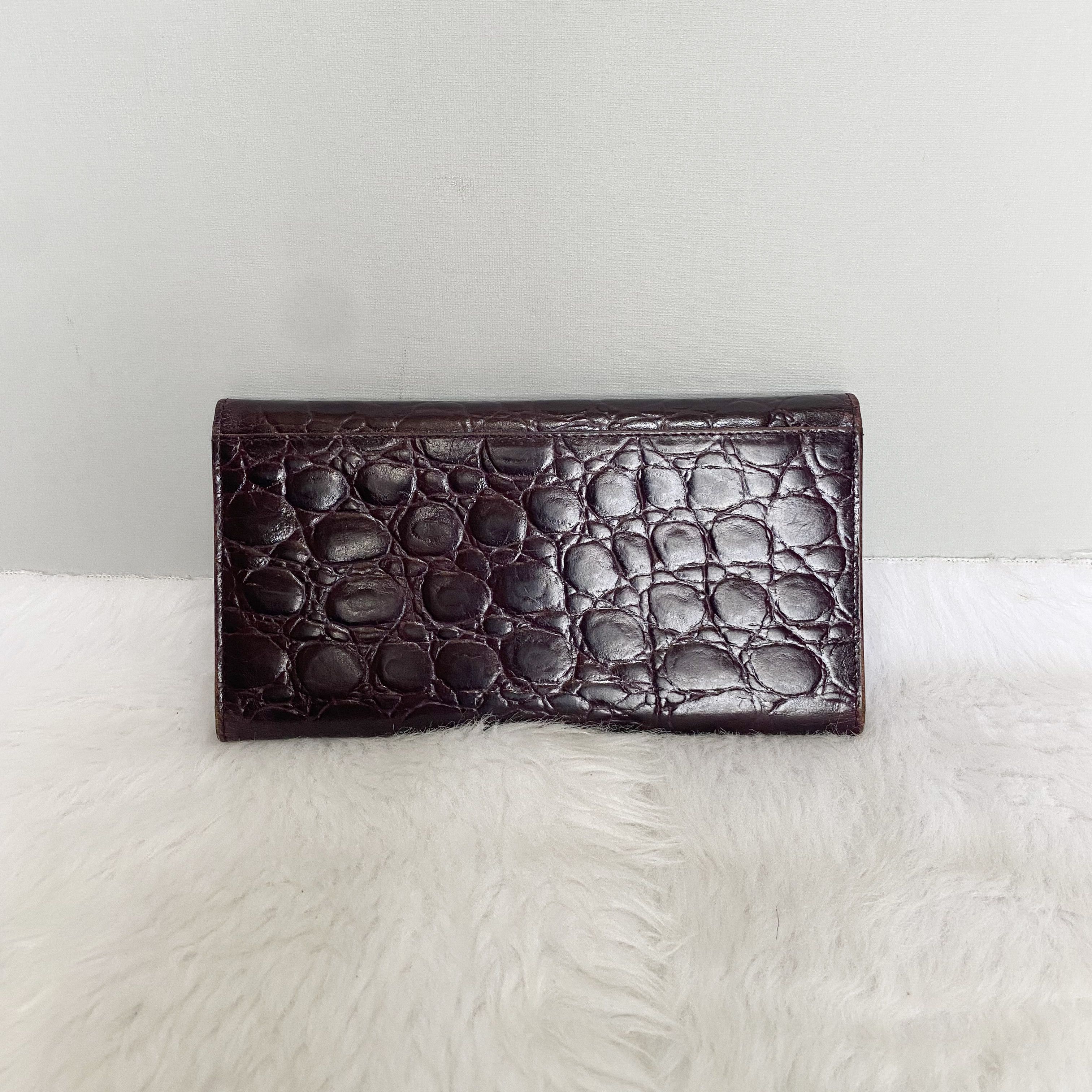 Versace Vintage Burgundy Croc Embossed Leather Wallet Size ONE SIZE - 2 Thumbnail