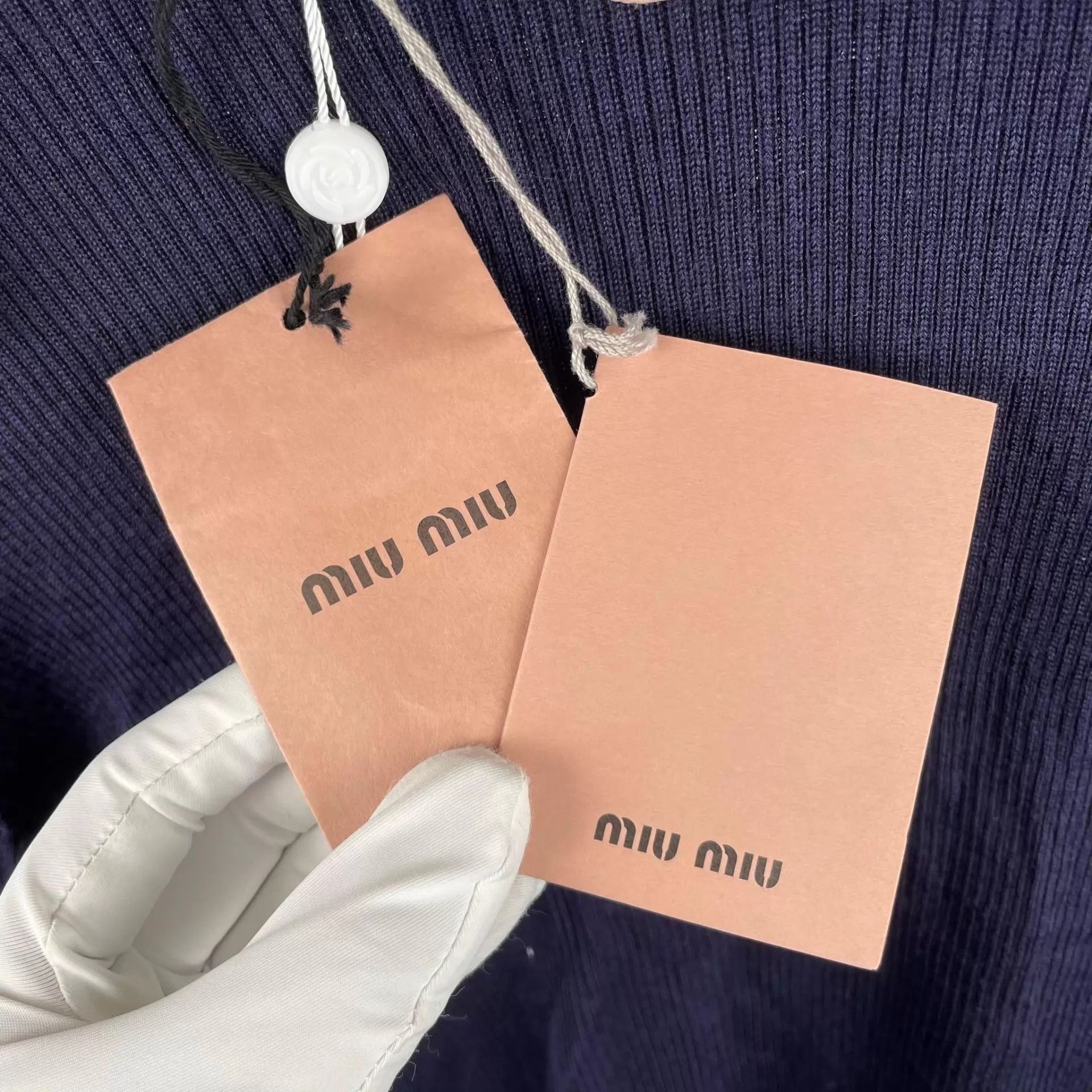 Miu Miu MIU MIU Navy Blue Pink Collar Long Sleeve Sweater Women's Size S / US 4 / IT 40 - 7 Thumbnail