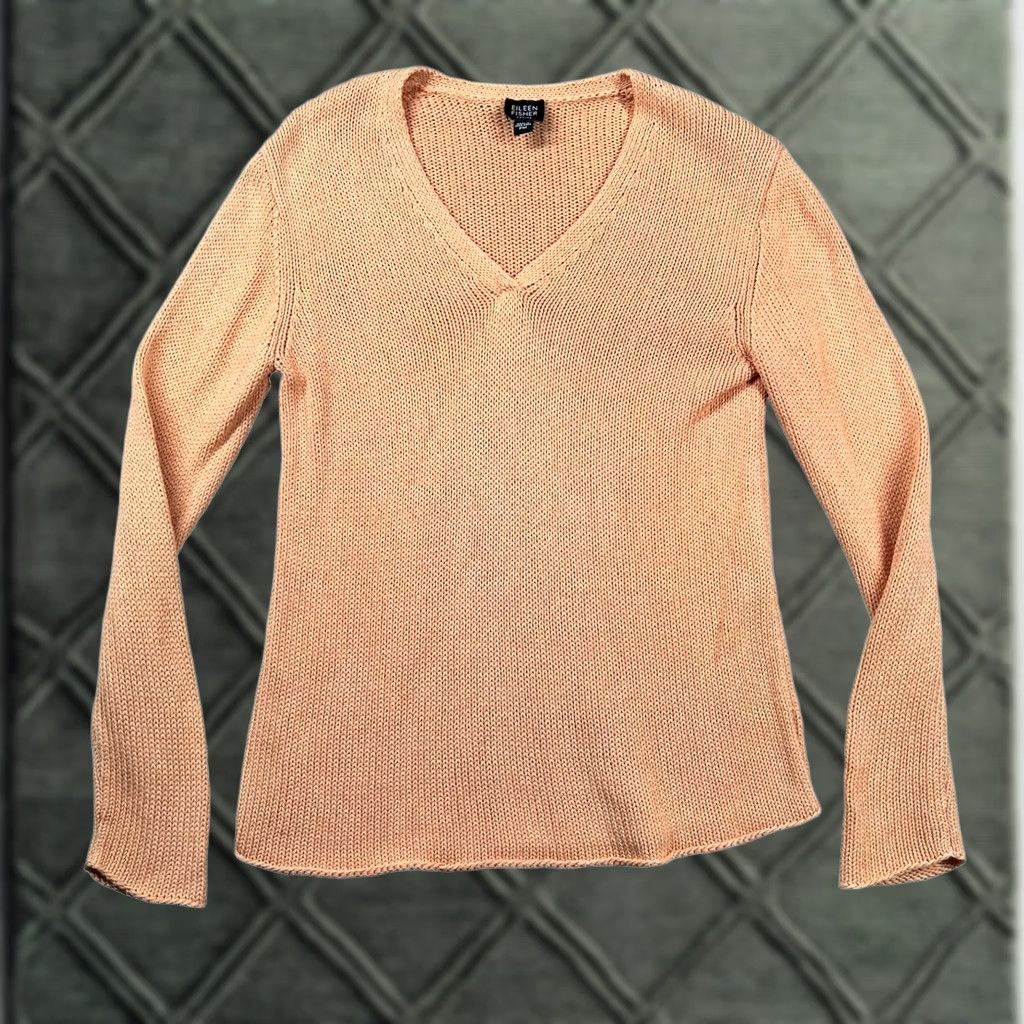 Eileen Fisher Eileen Fisher Sweater Womens PM Petite V Neck Peach Coral Knit 100% Cotton Size M / US 6-8 / IT 42-44 - 1 Thumbnail