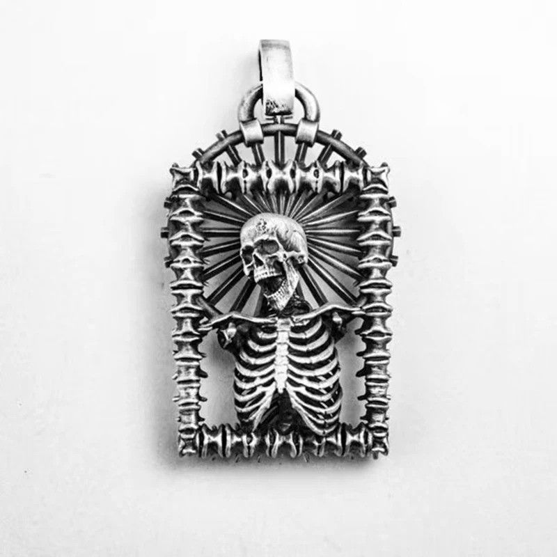 Jewelry 316L Stainless Steel Gothic Skull Pendant Necklace in Silver, Men's