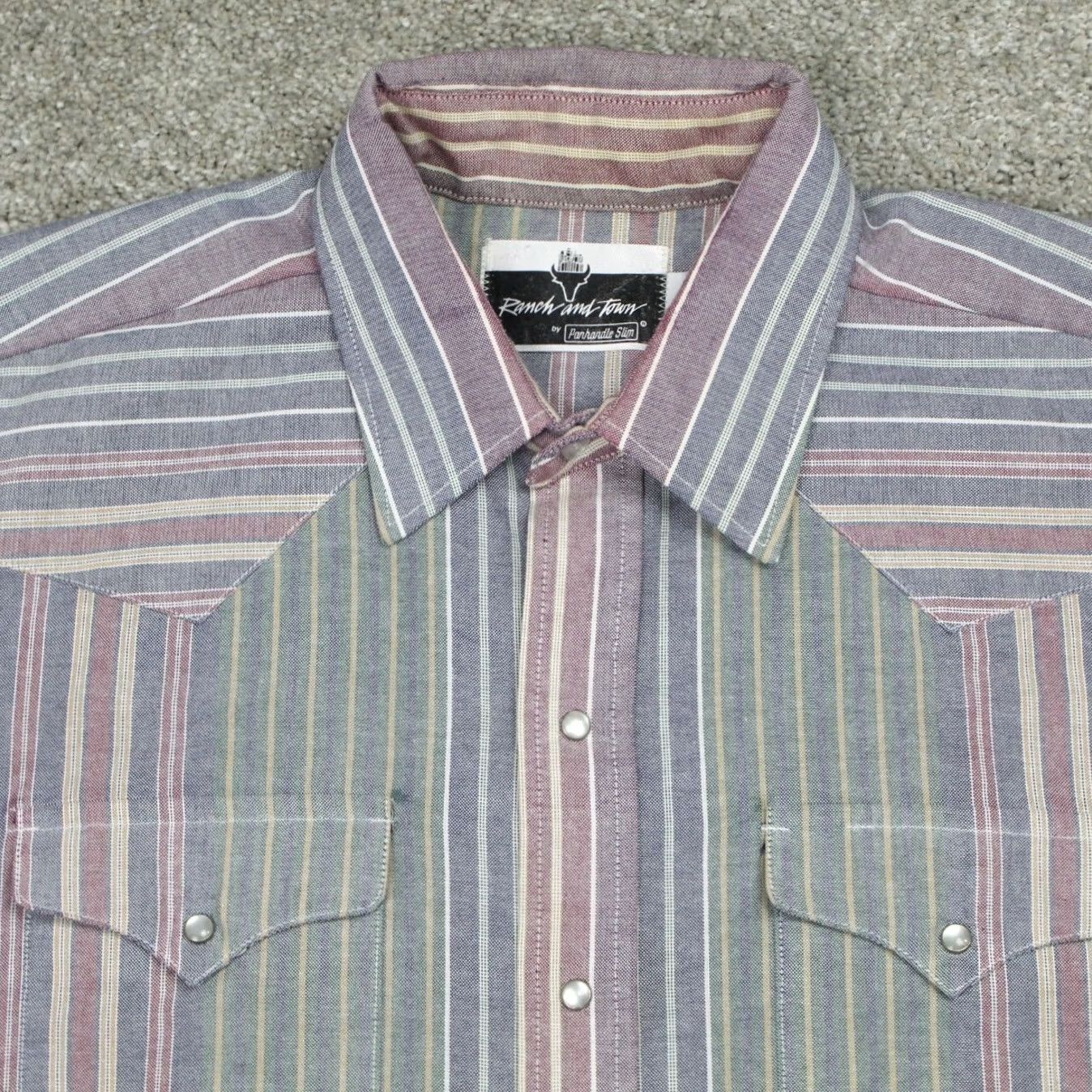 Vintage Ranch and Town Shirt Mens 18, 35 Red/Blue/Green Pearl Snap Panhandle Slim L/S Shirt Size US XXL / EU 58 / 5 - 6 Thumbnail