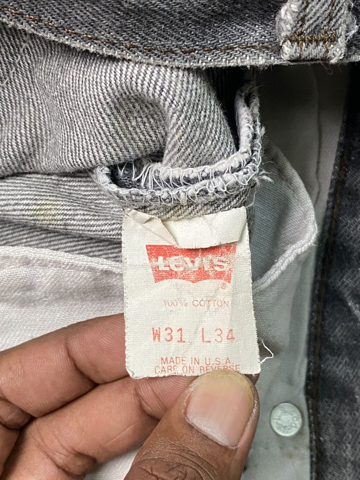 Levi's × Vintage 1989 Red Bat Wing 501 Levis Strauss Slim Straight Grey Jeans Size US 30 / EU 46 - 8 Thumbnail