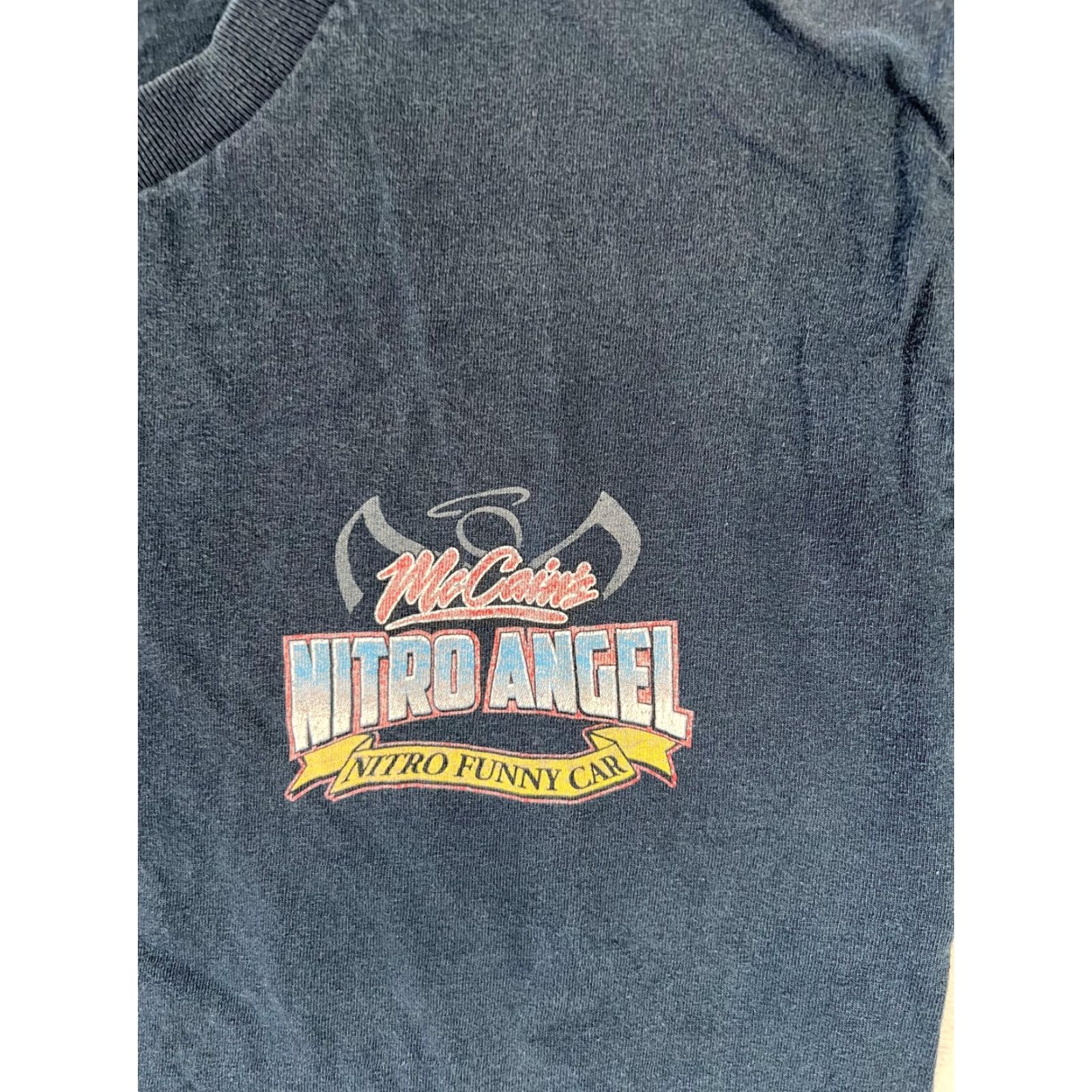 Vintage Vintage McCain's Nitro Angel T-Shirt Mens Medium Blue Drag Racing Graphics Back Logo Crew Neck Short Sleeve Size US M / EU 48-50 / 2 - 3 Thumbnail