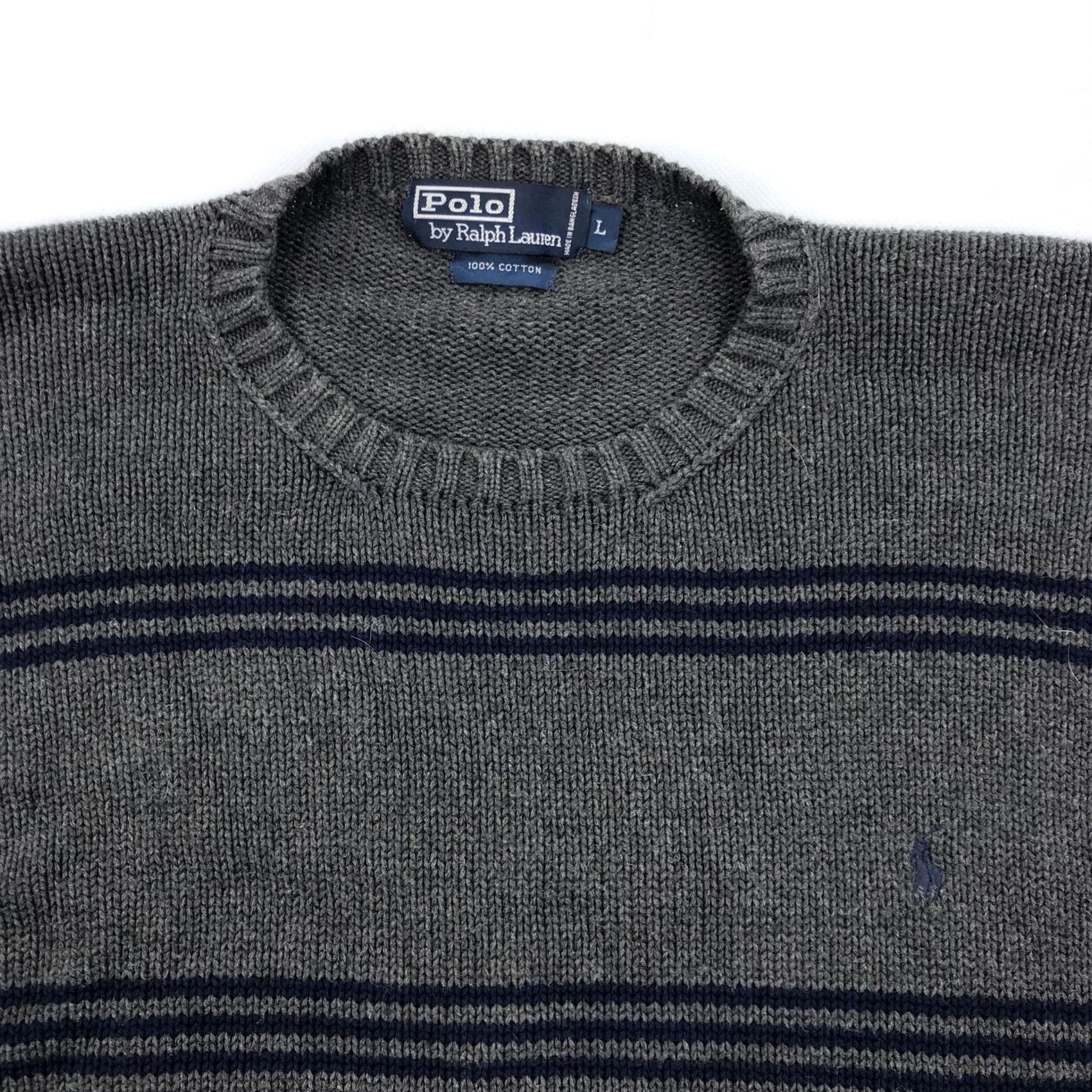 Polo Ralph Lauren VINTAGE Polo Ralph Lauren Men’s L Gray Blue Striped Cotton Crewneck Sweater Size US L / EU 52-54 / 3 - 2 Thumbnail