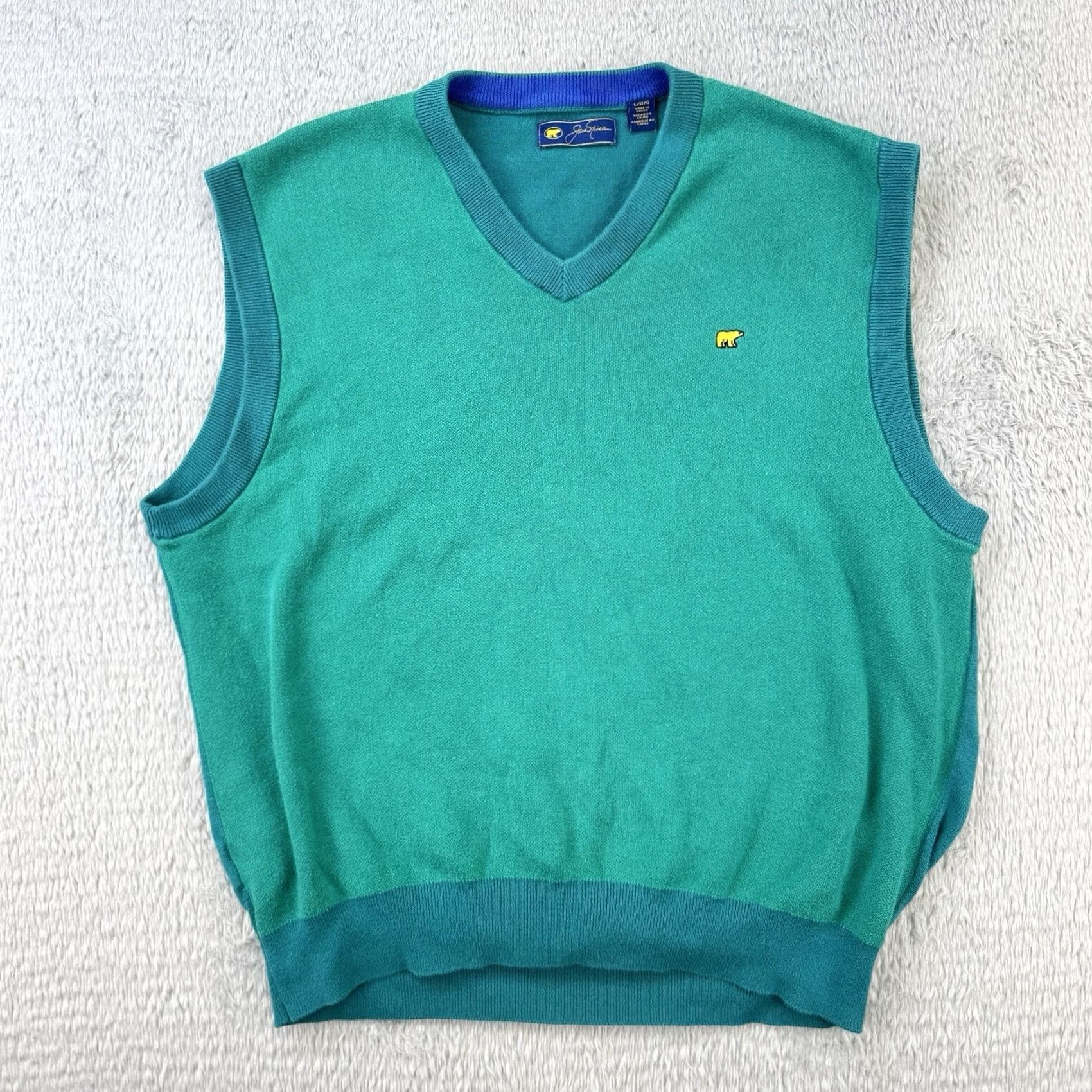 Vintage Jack Nicklaus Sweater Vest Mens Large Green Golf v neck Cotton Knit Preppy bear Size US L / EU 52-54 / 3 - 5 Thumbnail