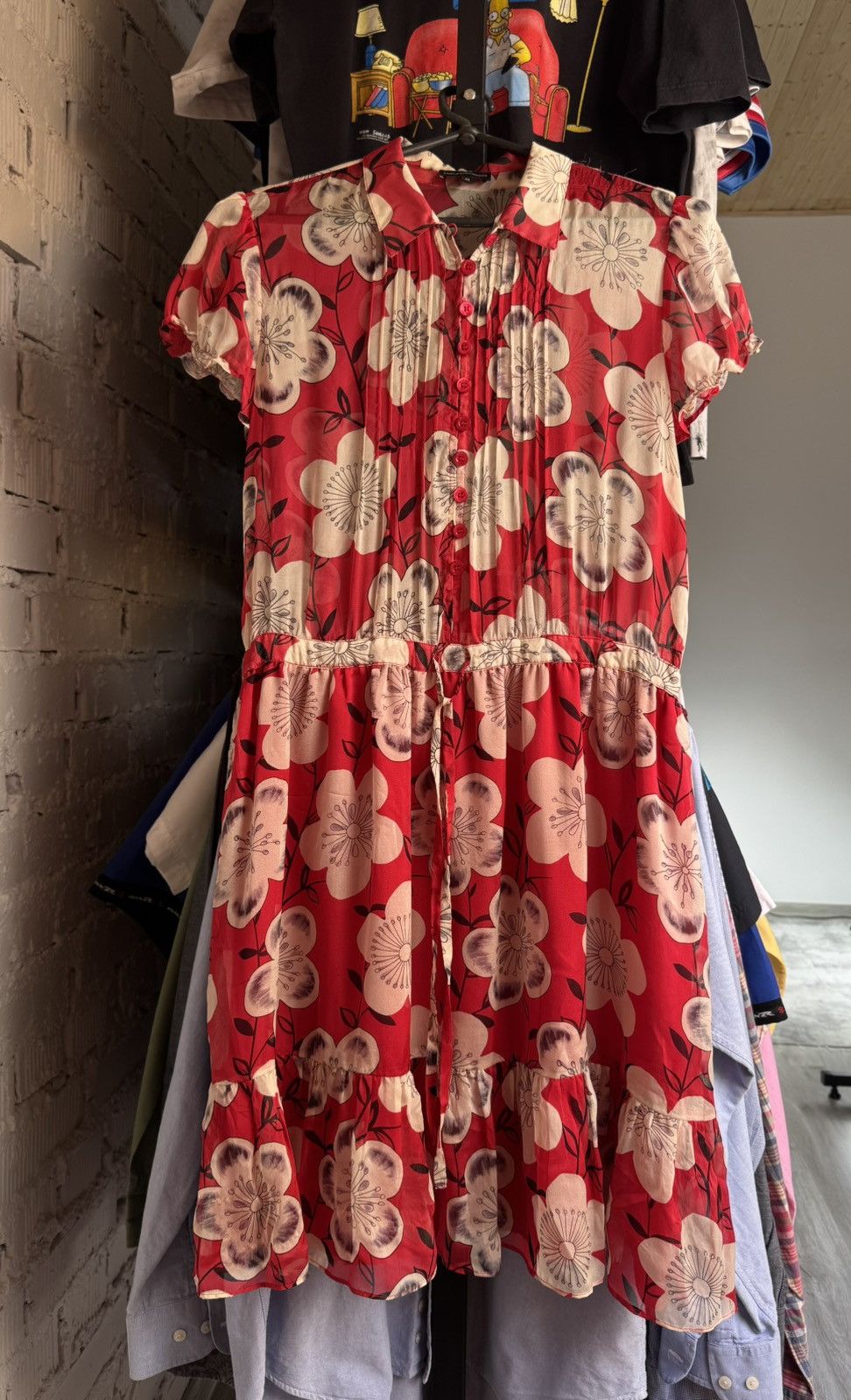 Emporio Armani Emporio Armani Silk Floral Flowers Silk Slim Dress 40 Women’s Red Designer Tunic Size S / US 4 / IT 40 - 1 Thumbnail