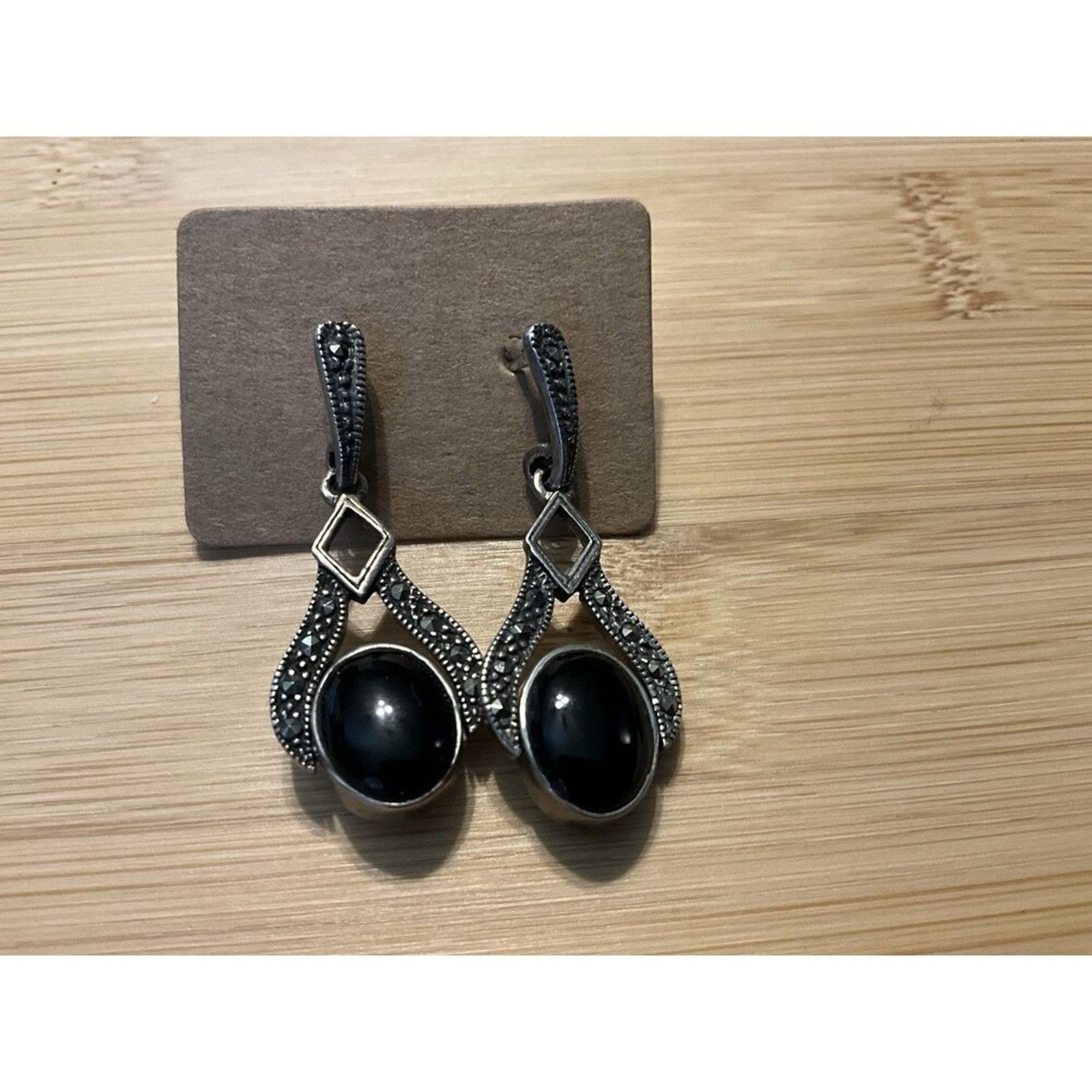 Other Onyx MOP Earrings, Dbl Sided Marasite Post Size ONE SIZE - 1 Thumbnail