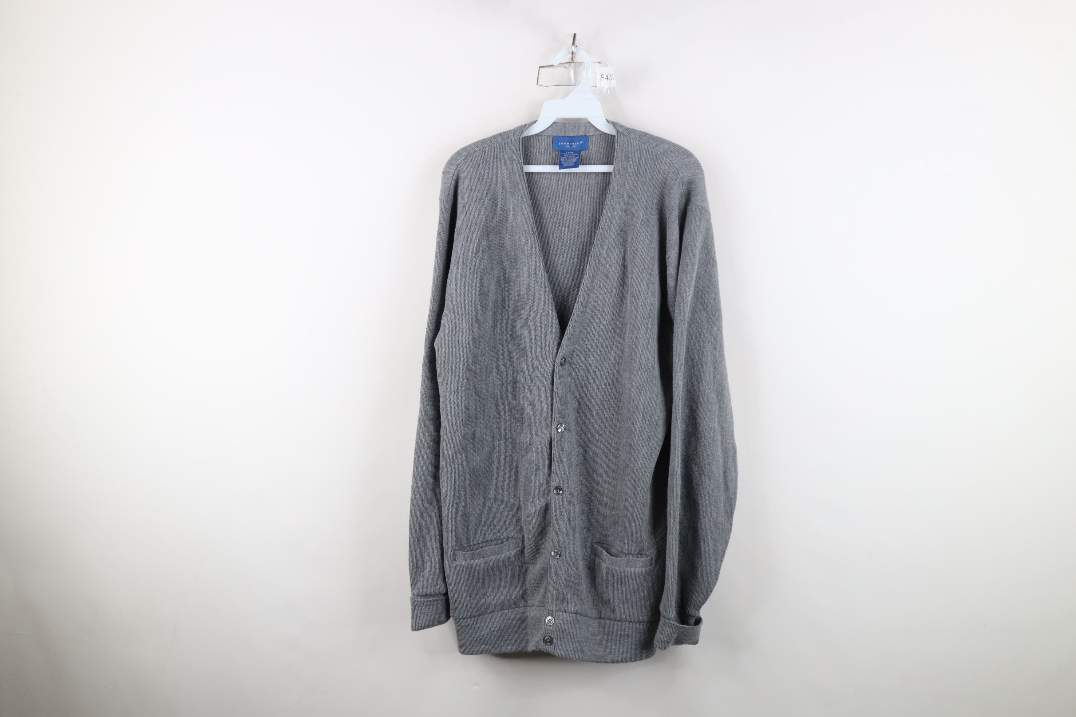 Vintage Vintage 90s Streetwear Blank Knit Cardigan Sweater Gray USA Size US L / EU 52-54 / 3 - 1 Thumbnail
