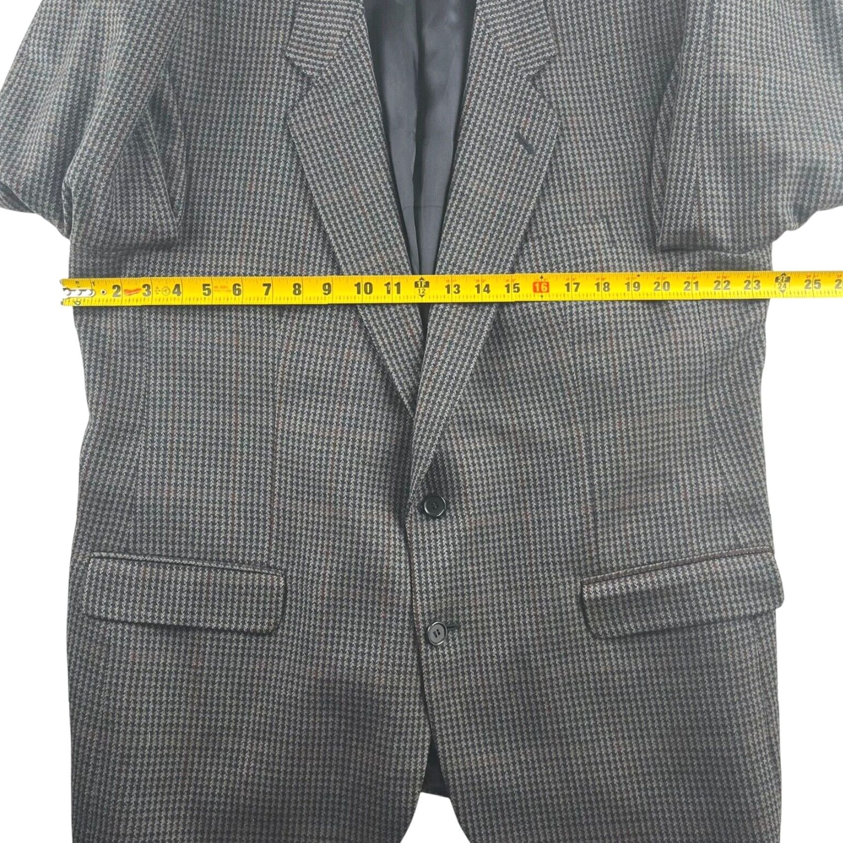 Vintage St. Michael Men’s Blazer Jacket Wool Gray Houndstooth 2-Button Double-Vented 46R Size 46R - 8 Thumbnail