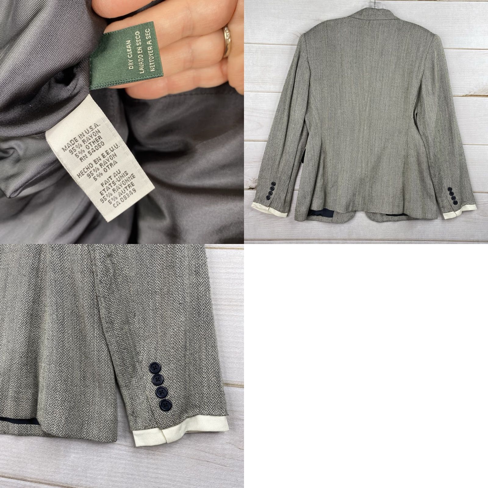 Ralph Lauren VINTAGE Lauren Ralph Lauren Blazer Womens 8 Blue Herringbone Tweed USA Equestrian Riding Size M / US 6-8 / IT 42-44 - 9 Thumbnail