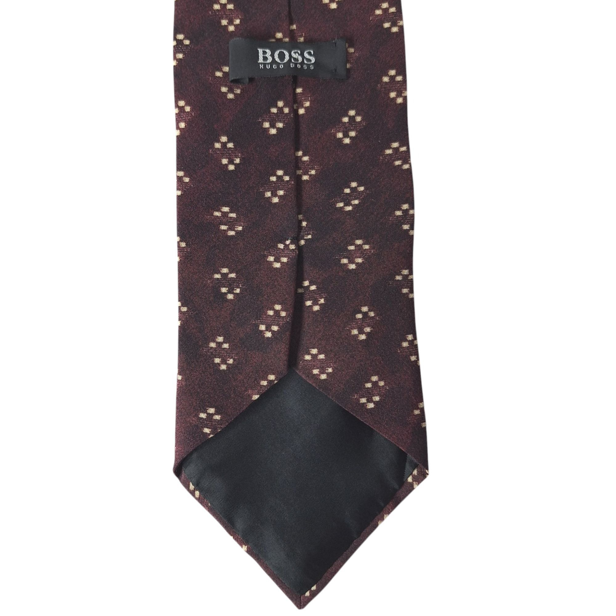 Hugo Boss Hugo Boss Silk Tie Burgundy Tan Diamond Geometric Pattern Ma Size ONE SIZE - 6 Thumbnail