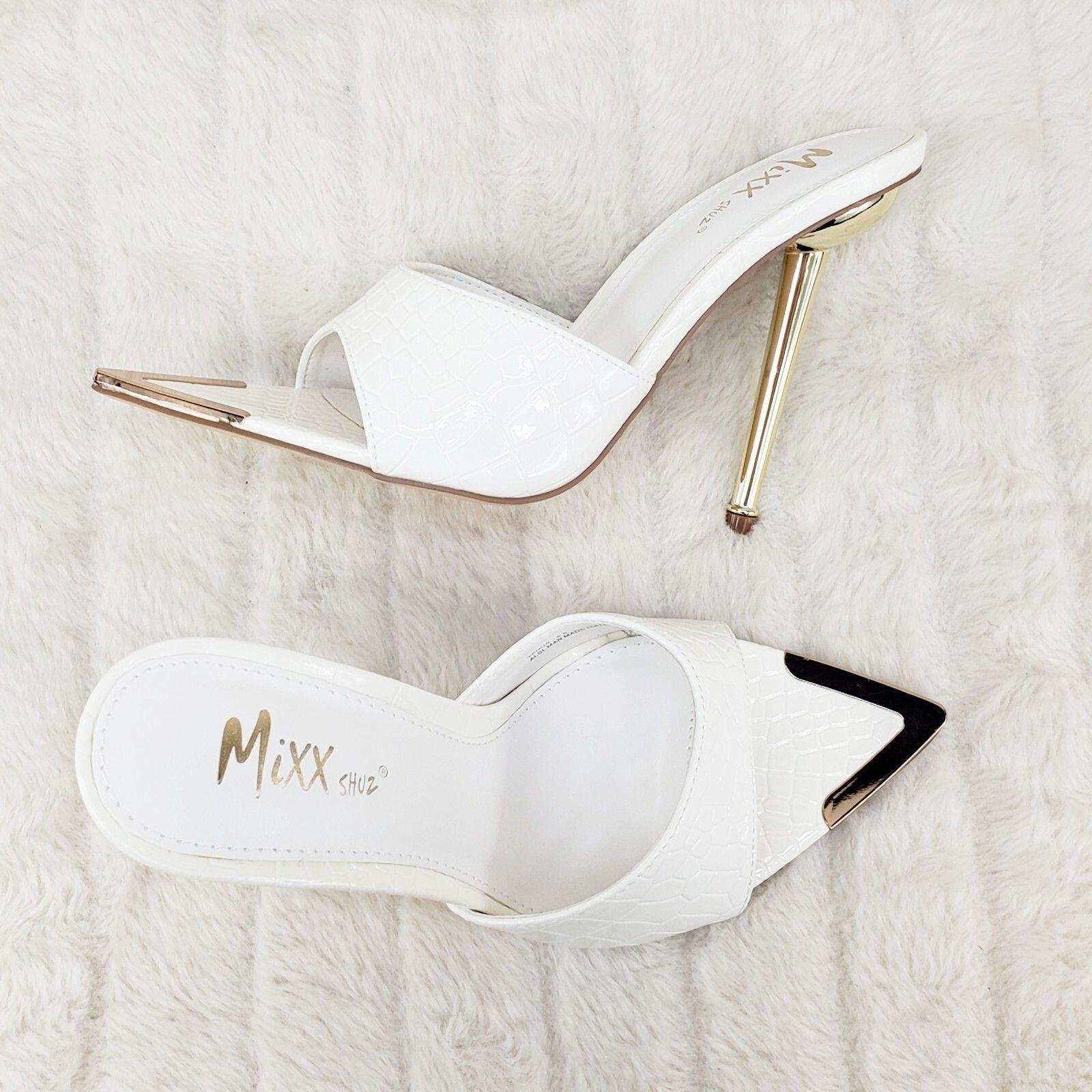 Other Venus White Slim High Heel Pointy Toe Slip On Sandals Slides Size US 11 / IT 41 - 2 Thumbnail