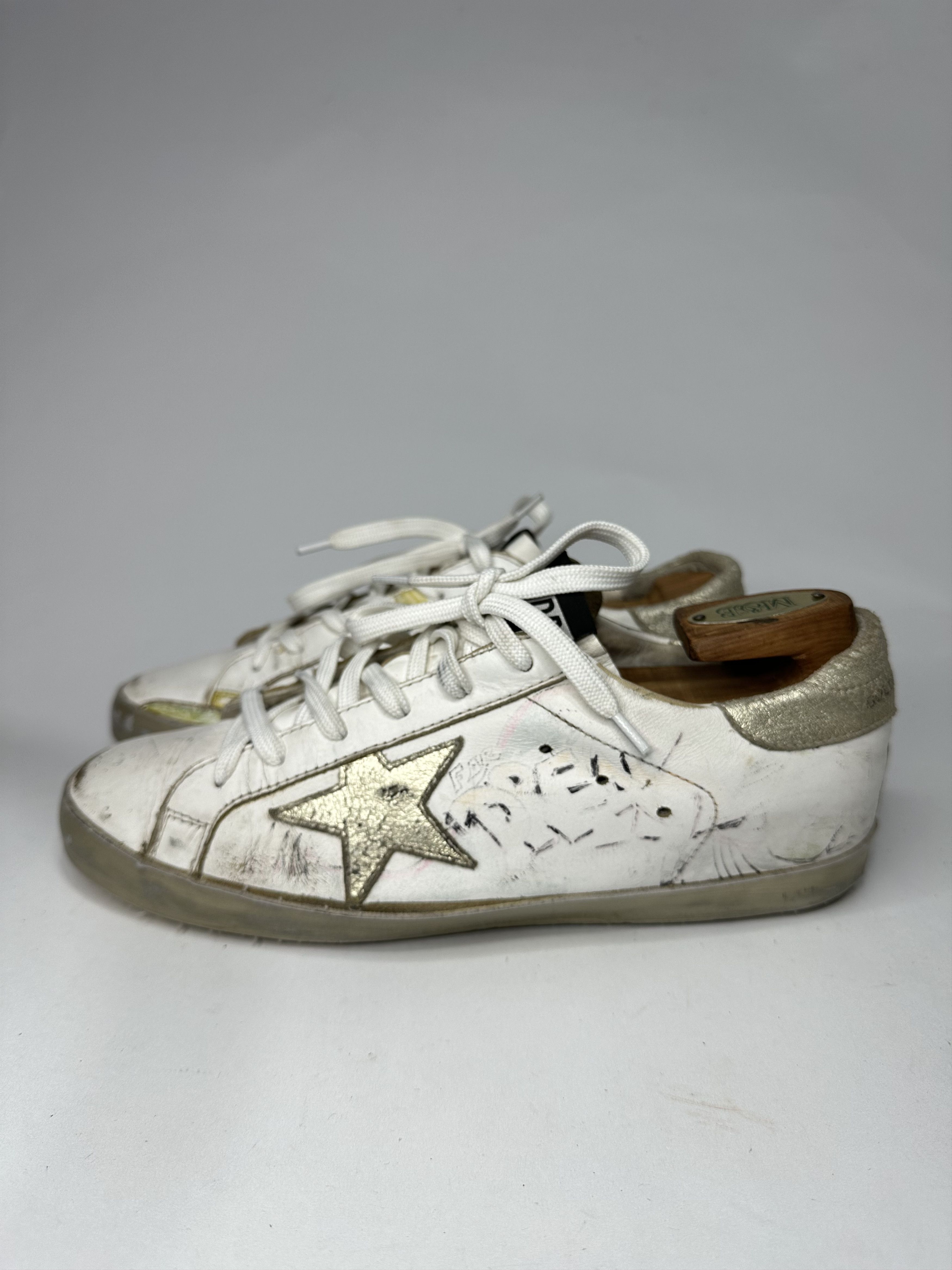 Golden Goose Golden Goose Graffiti Superstar Distressed Leather Sneakers. Size US 7 / EU 40 - 4 Thumbnail