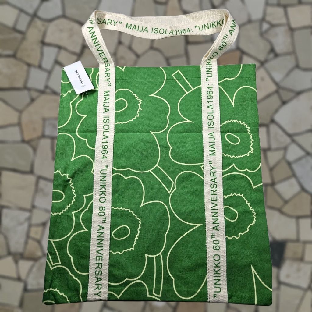 Marimekko Marimekko Pieni Unikko Kassi 60th Anniversary Limited Tote Bag Canvas Green Tote Unisex Adults 16in x 16in - Pattern Varies Size ONE SIZE - 1 Thumbnail