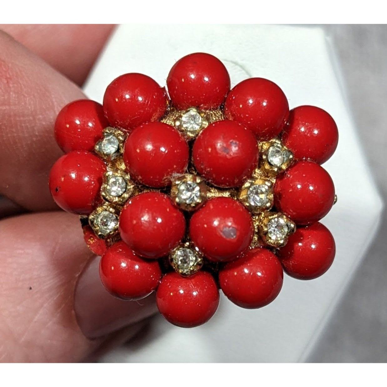 Other Vintage Chunky Red And Gold Tone Beaded Rhinestone Ring Size Size ONE SIZE - 6 Thumbnail