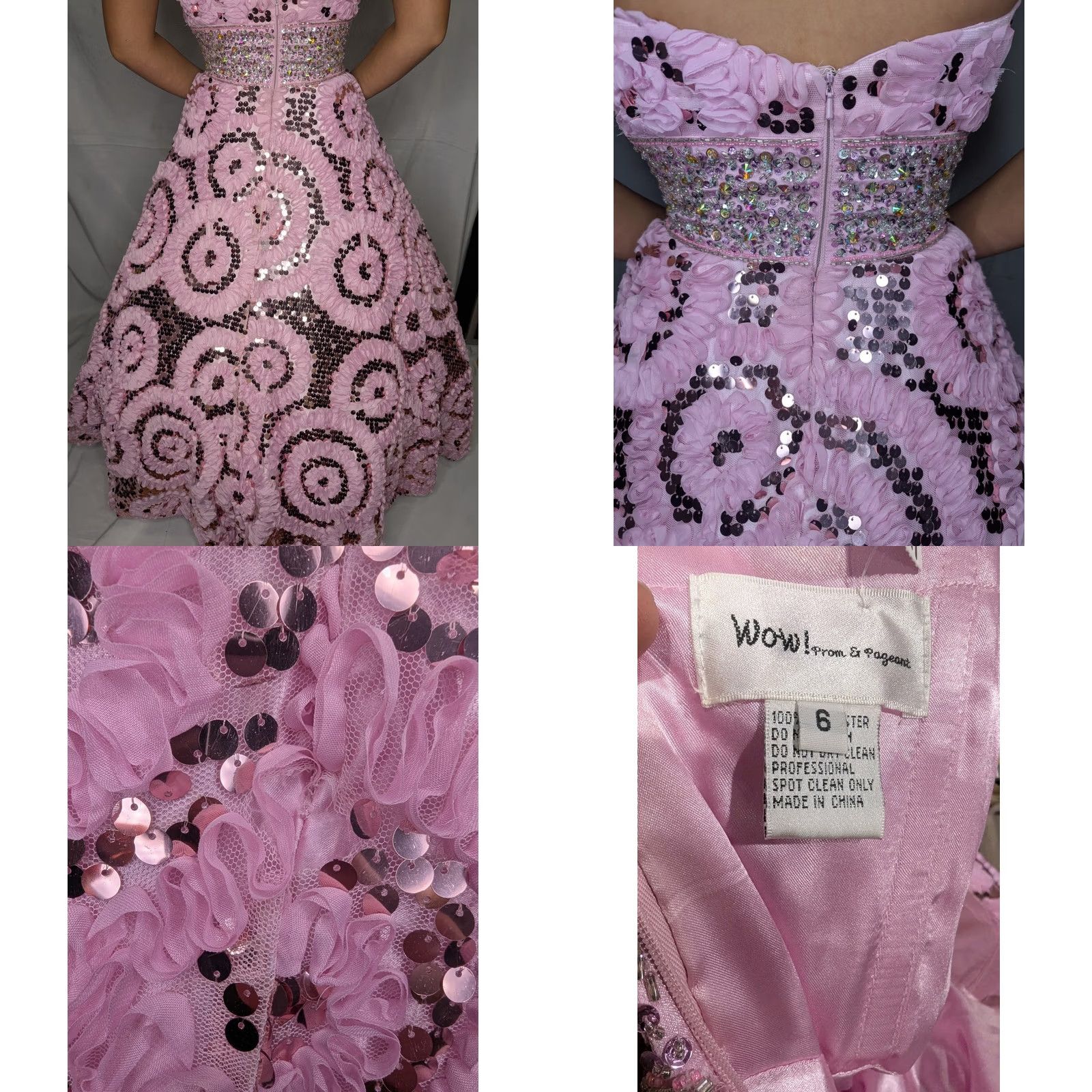 Vintage WOW PROM & PAGEANT Embellished Strapless Gown - Pink, 6, Adult Women, Long Formal Dress, Ball Gown, Quinceanera, Prom, Wedding, Beaded, Sequins Size M / US 6-8 / IT 42-44 - 8 Thumbnail