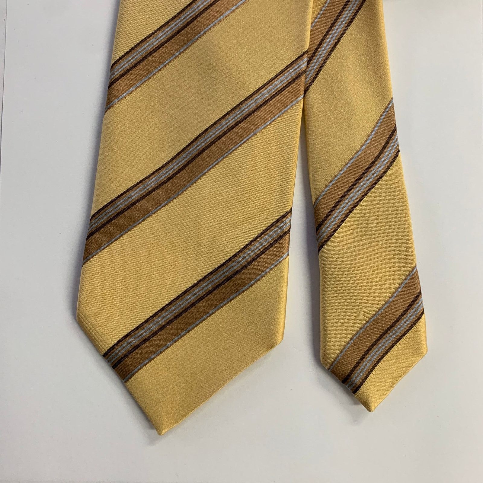 Ermenegildo Zegna ERMENEGILDO ZEGNA Gold Khaki Diagonal Stripe Silk Tie Size ONE SIZE - 1 Thumbnail