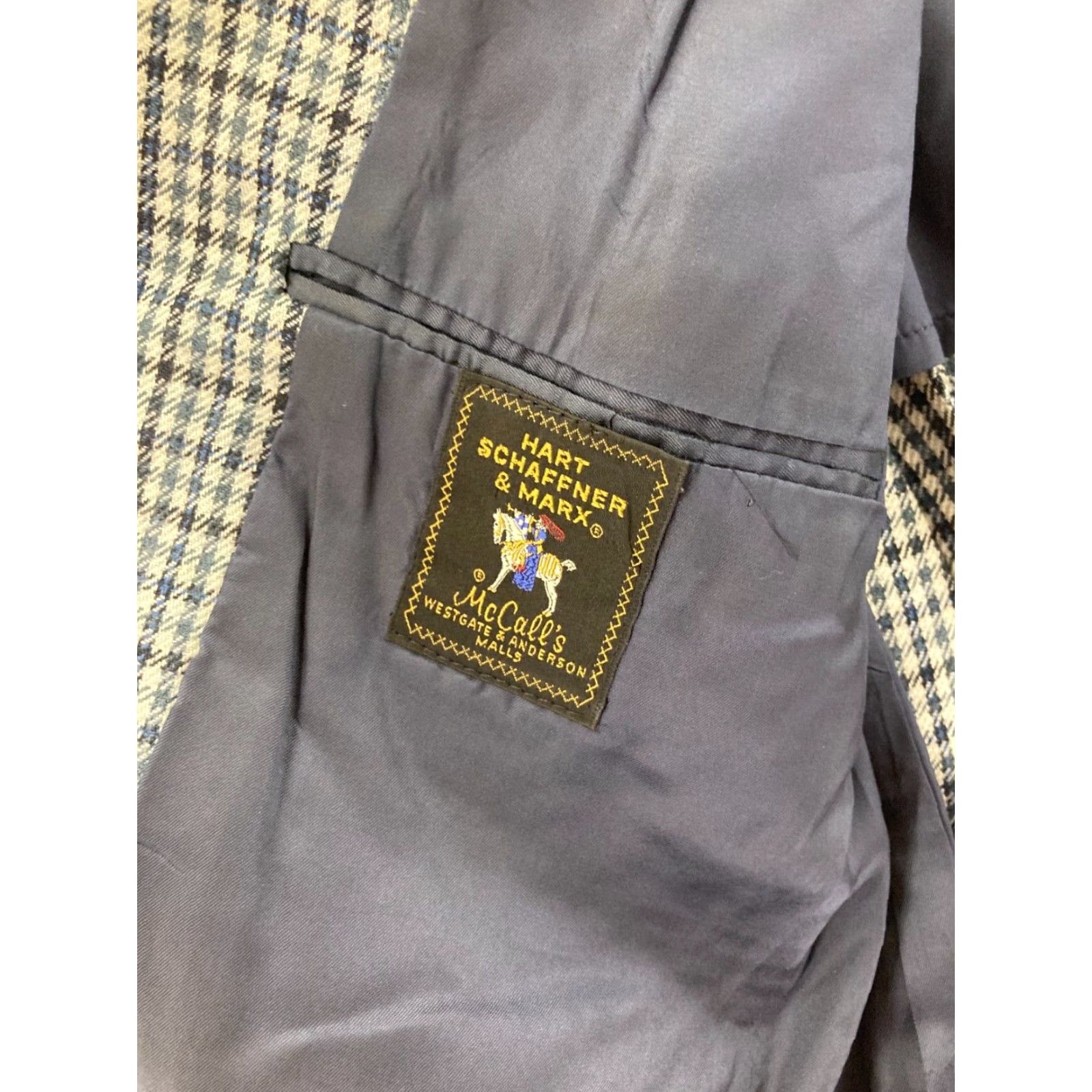 VINTAGE Hart Schaffner Marx Blazer Mens 44R Wool Gray Plaid Notch Lapel Single-Breasted Two-Button USA Made 1940s 50s Mens