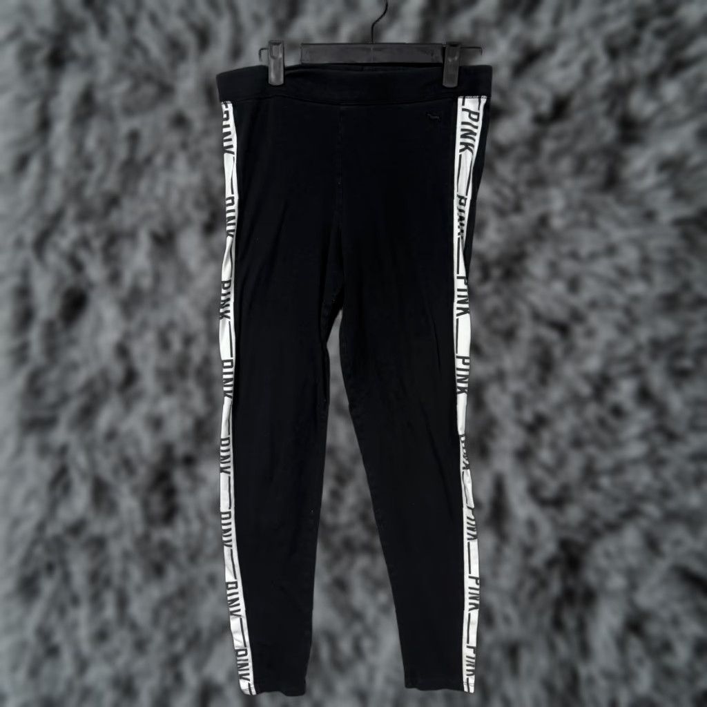 Pinko PINK Victoria's Secret Leggings M Ankle Black White Logo Side Stripe Athleisure Size 32" / US 10 / IT 46 - 1 Thumbnail
