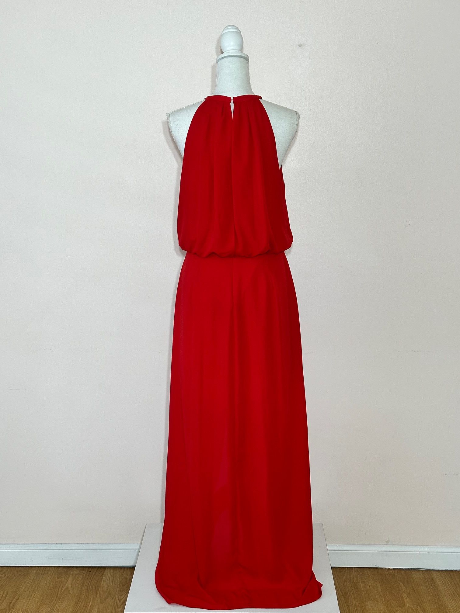 Designer Xscape Red Chiffon Draped Halter Strap Top Gown Size 12 Size XL / US 12-14 / IT 48-50 - 6 Thumbnail