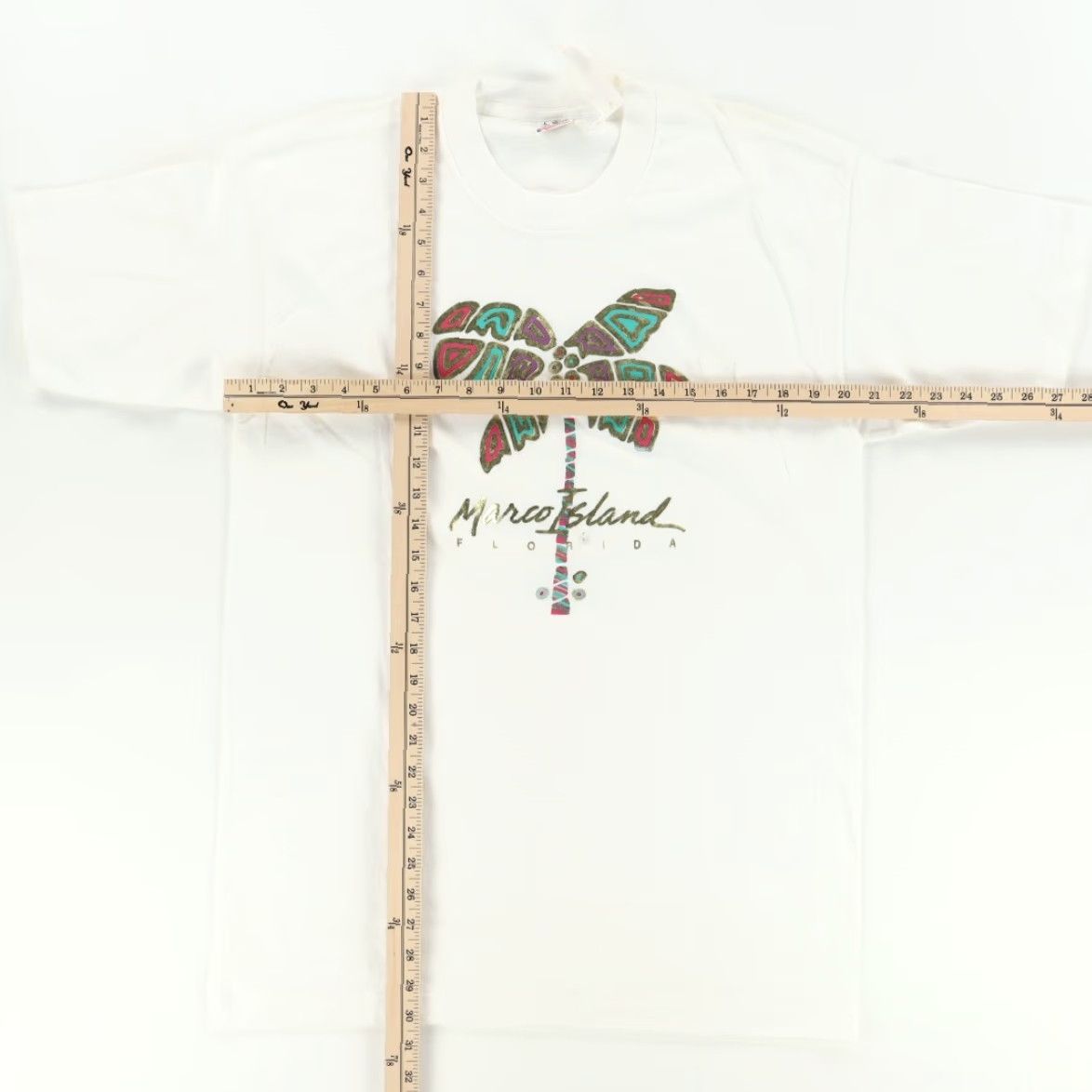 Fruit Of The Loom VTG Fruit of the Loom Marco Island Palm Tree Solid T-Shirt White Men's L Size US L / EU 52-54 / 3 - 3 Thumbnail