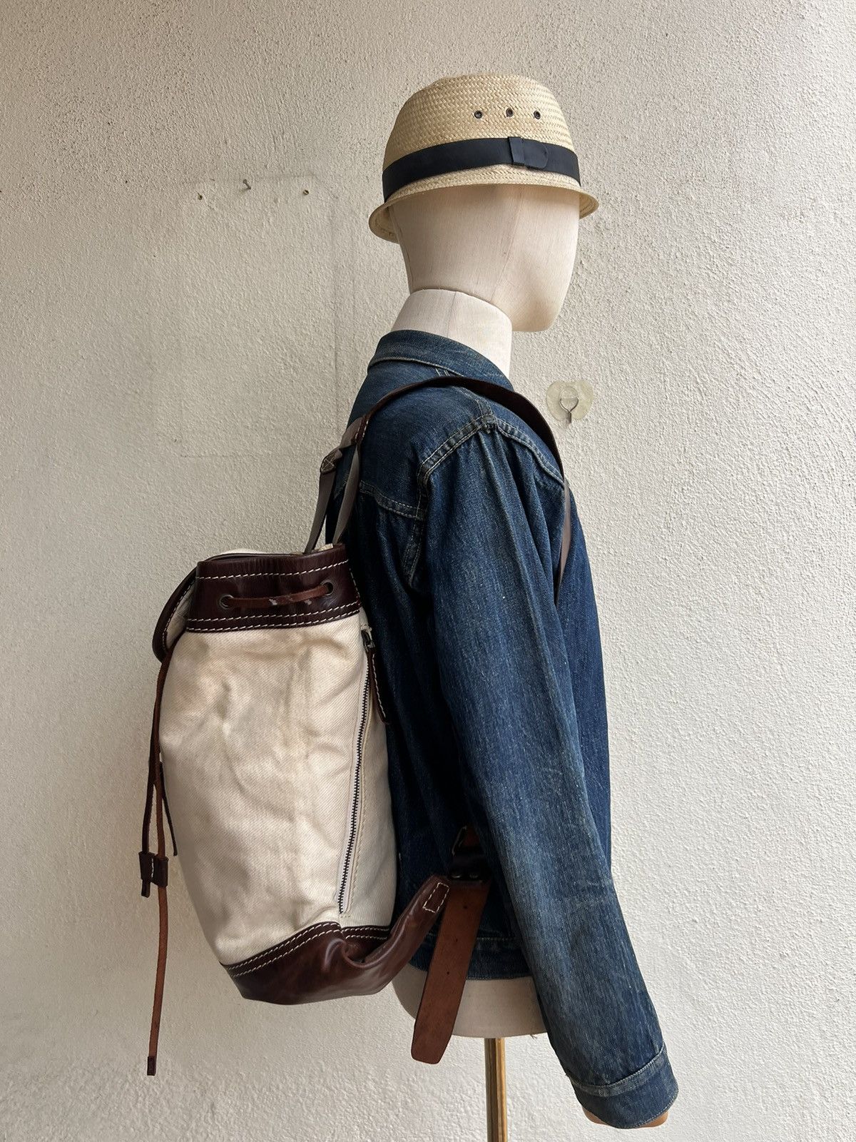 Leather Tideway Japan Muddy Stains Canvas Leather Hybrid Backpack Size ONE SIZE - 4 Thumbnail
