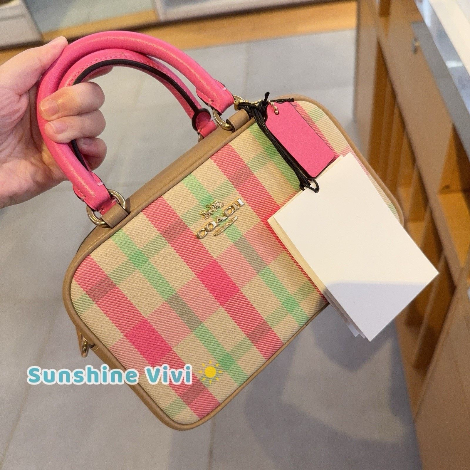 Coach NWT COACH Satchel Crossbody Bag With Plaid Gold/Pink cbi90 Size ONE SIZE - 11 Thumbnail