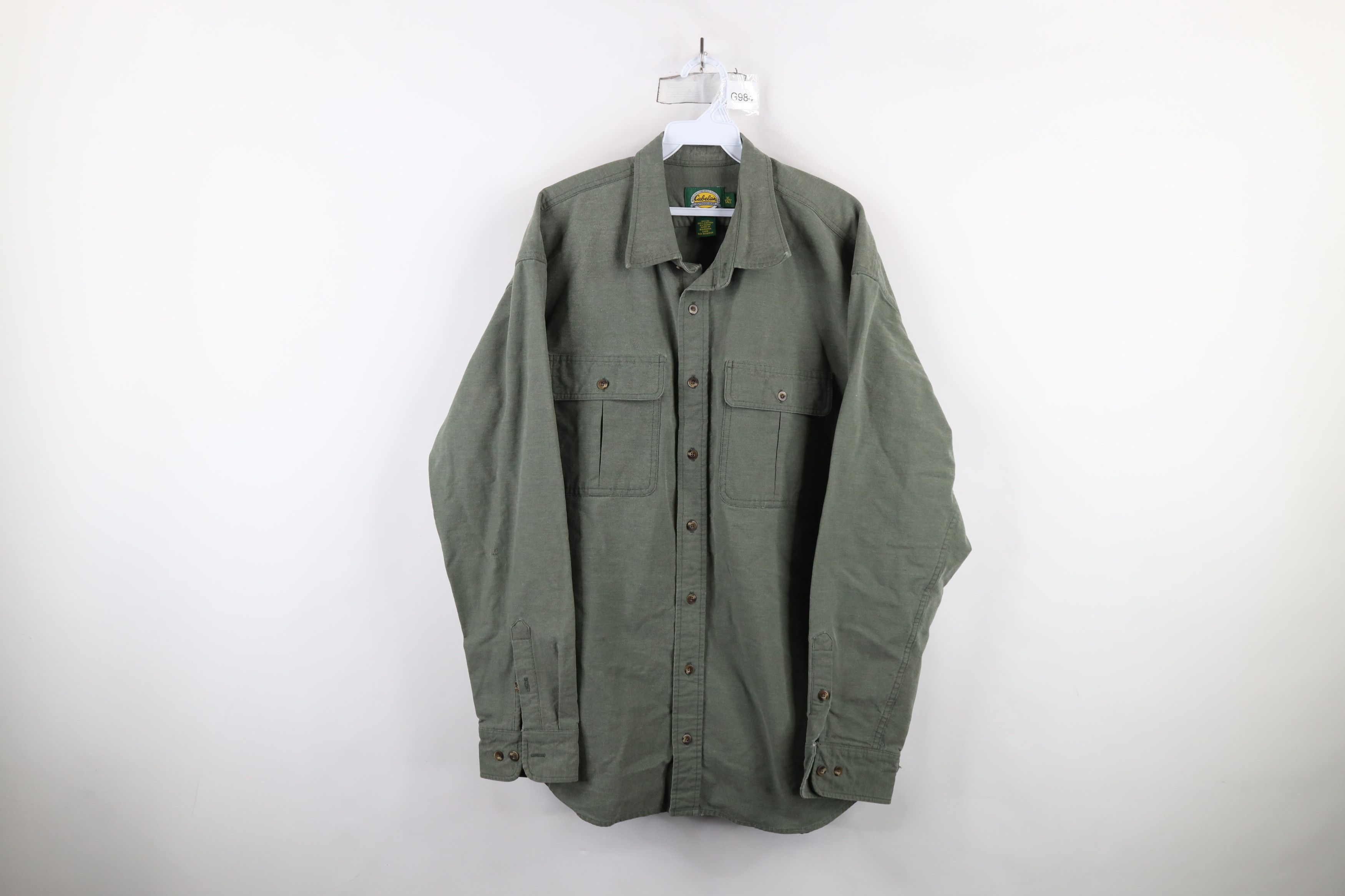 Cabelas × Vintage Vintage 90s Cabelas Cloth Collared Button Shirt Green Size US XL / EU 56 / 4 - 1 Thumbnail