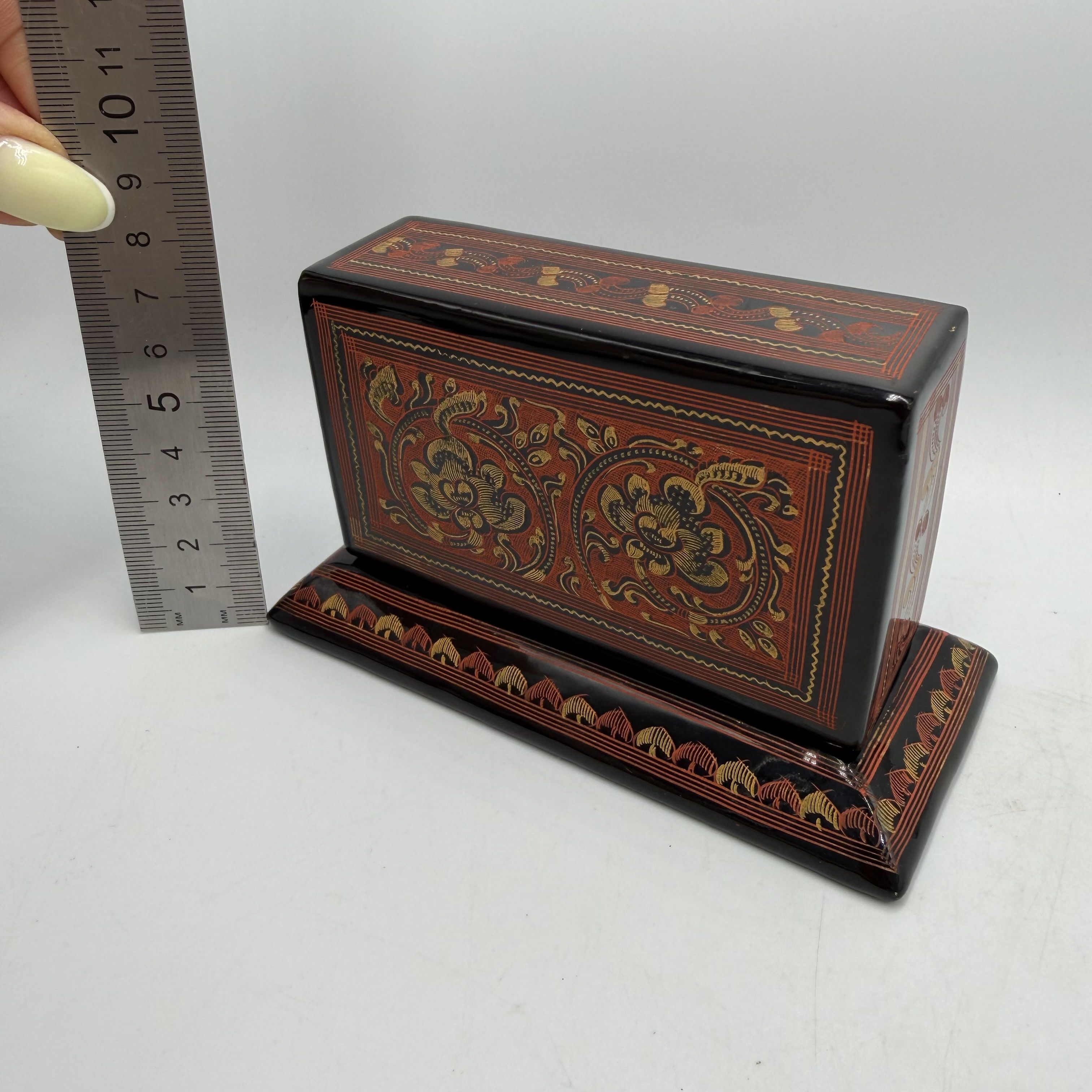 Vintage Vintage Lacquer Desk Organizer Box Black Hand Painted Size ONE SIZE - 5 Thumbnail