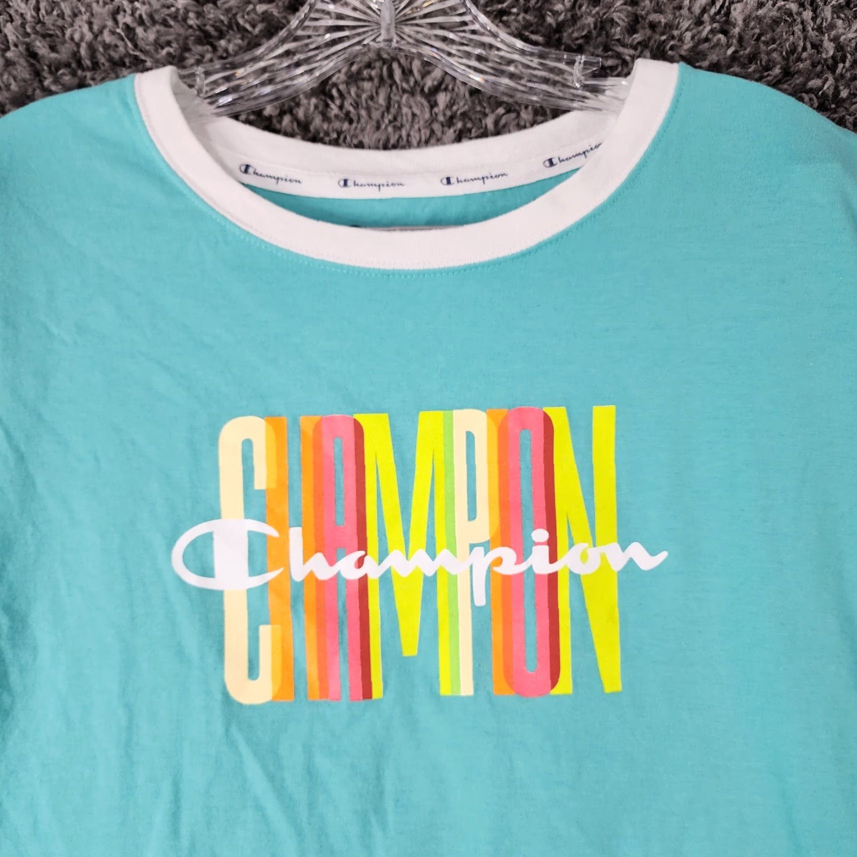 Champion Champion Cropped Tee Teal Short Sleeve Womens Size L Shirt Size 36" / US 14 / IT 50 - 3 Thumbnail