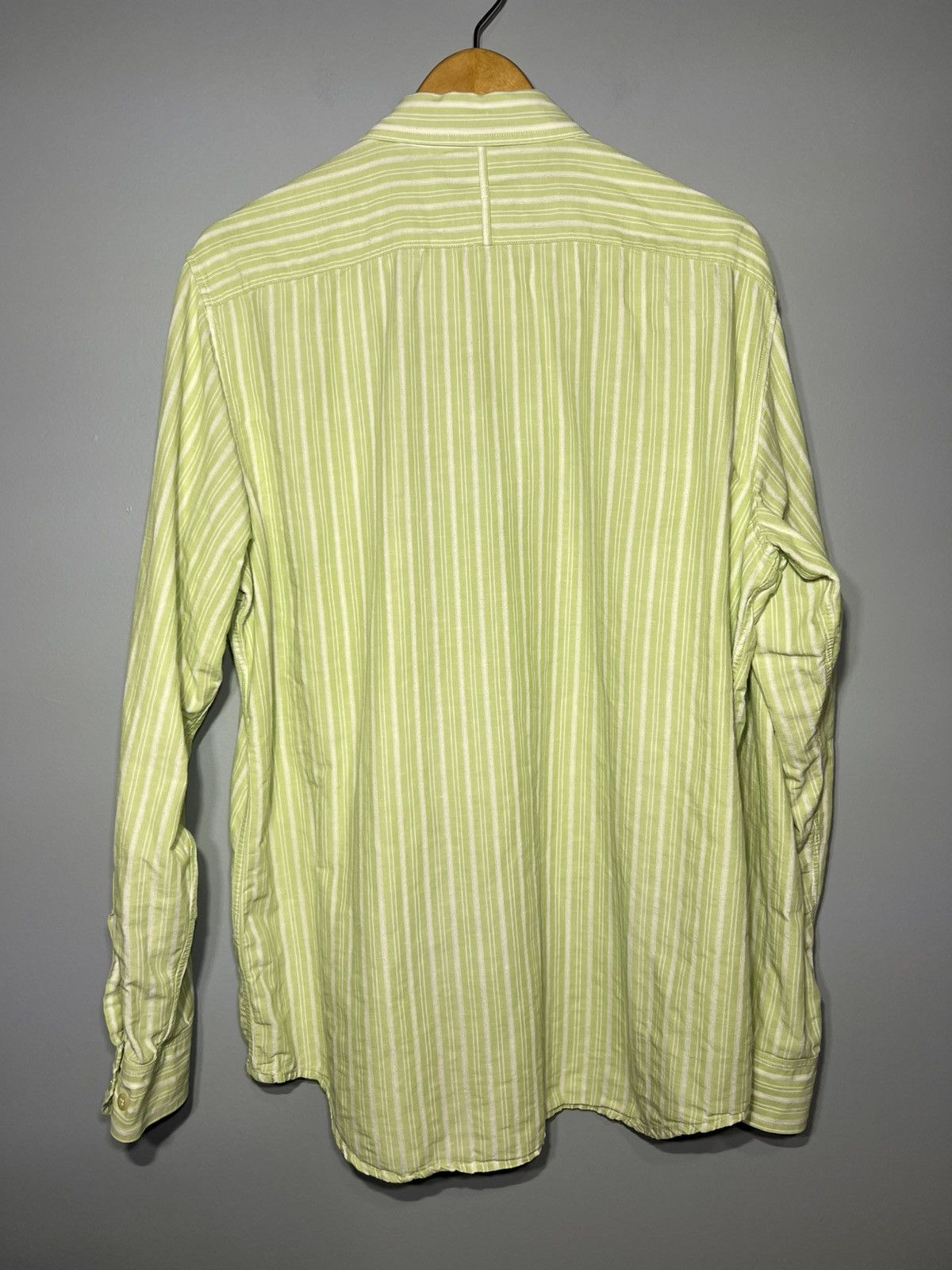 Banana Republic Banana Republic Linen Blend Green Striped Shirt Men's Sz L Size US L / EU 52-54 / 3 - 4 Thumbnail