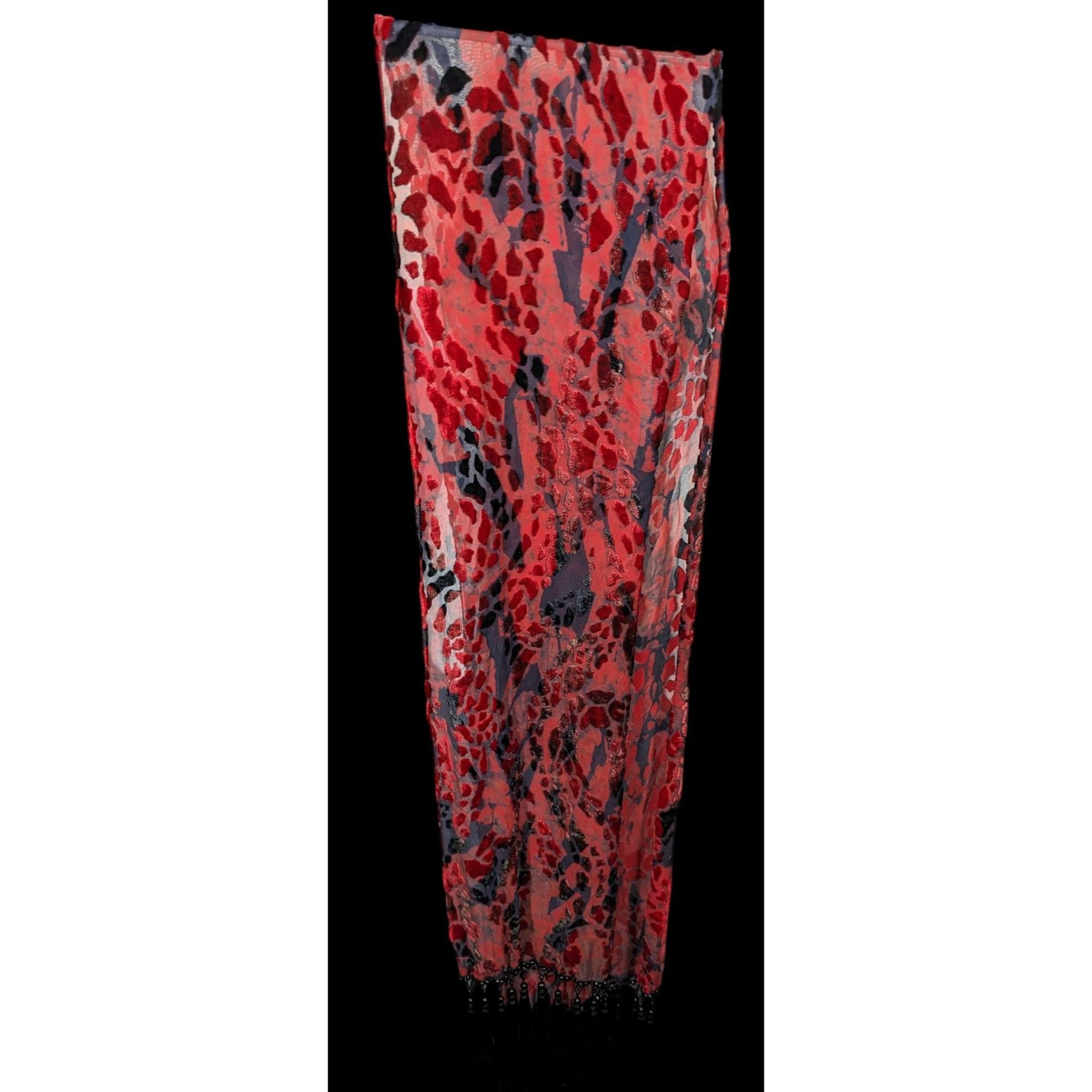 Other Gothic Red And Black Abstract Velvet Burnout Beaded Fringe S Size ONE SIZE - 2 Thumbnail