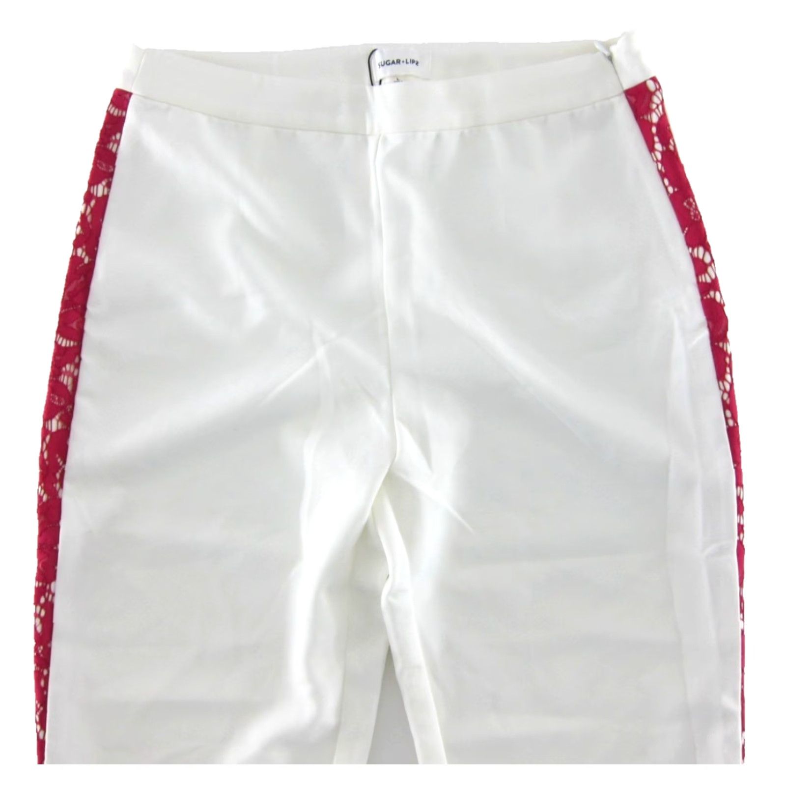 Sugar Sugar + Lips NWT White Pink Lace Trim Tapered Work Classic Pant Women Large Size 36" / US 14 / IT 50 - 3 Thumbnail