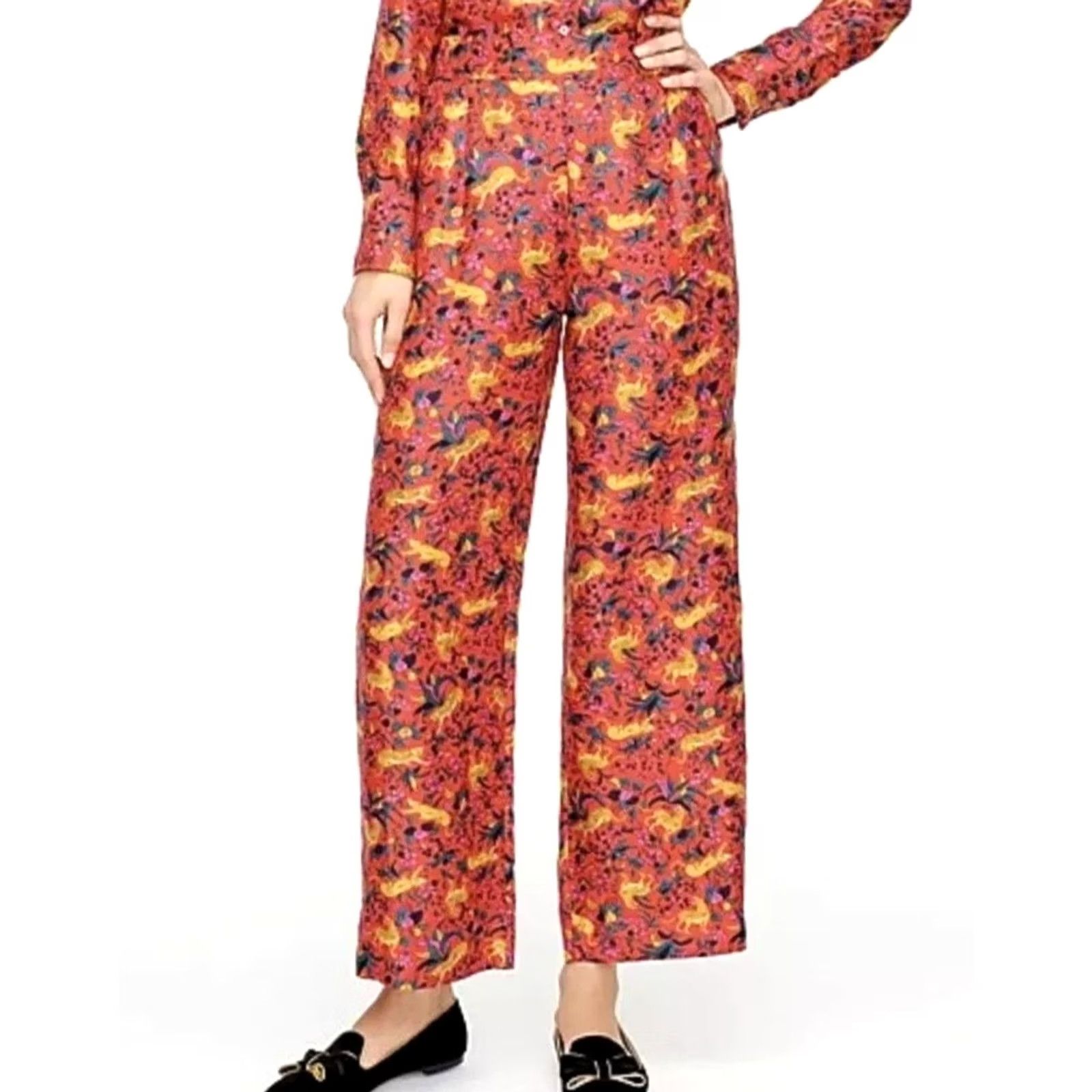 J.Crew J.Crew Collection Pant Women's 8 Silk Twill Pull On In Jungle Cat Floral Print Size 30" / US 8 / IT 44 - 2 Thumbnail