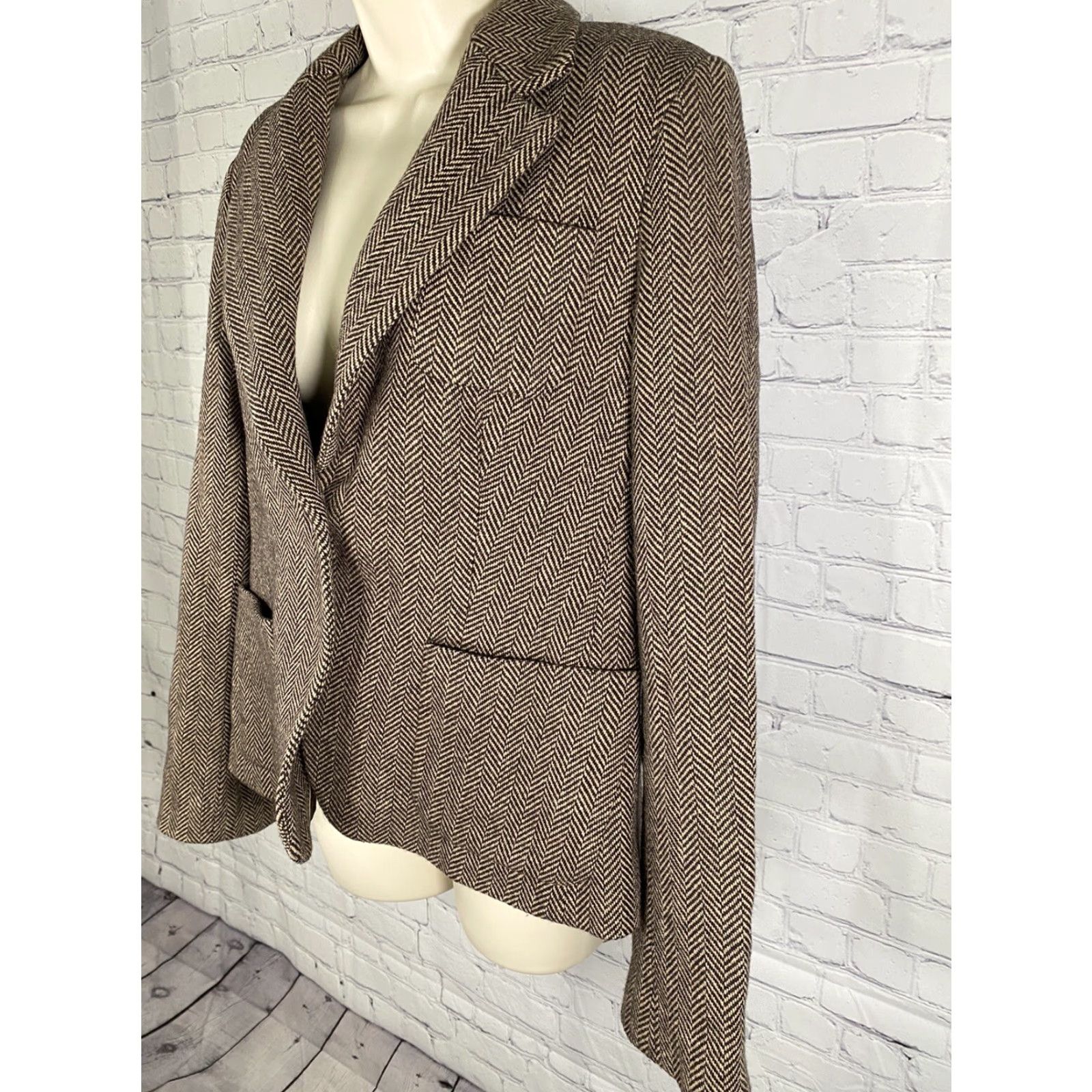 Nautica Nautica Wool Blend Herringbone Brown Single Button Blazer Jacket Womens 10 Size L / US 10 / IT 46 - 3 Thumbnail