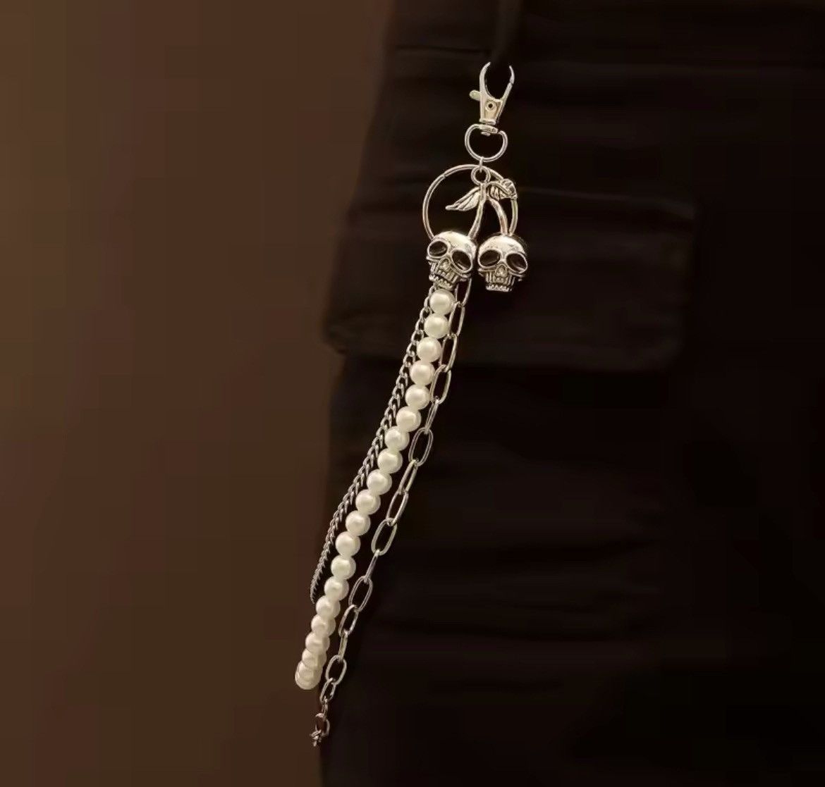 Jewelry Punk Skull Multilayer Pearls Waist Pants Keychain Size ONE SIZE - 3 Thumbnail