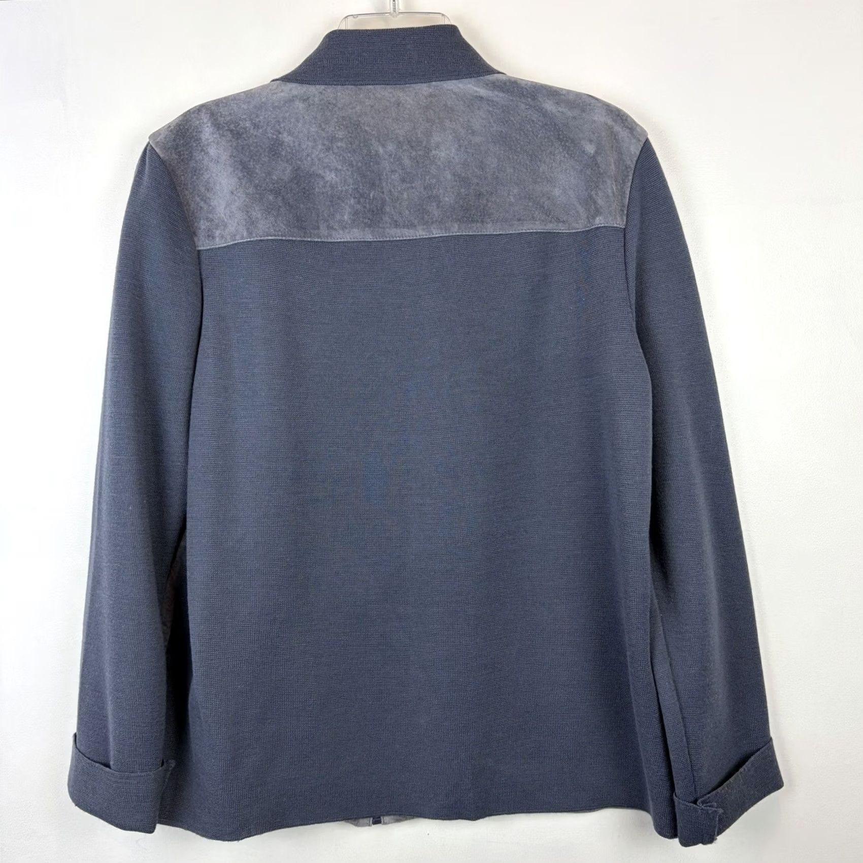 Vintage Brandon Thomas Jacket Womens 1X Blue Suede Leather Wool Blend Sleeves Full Zip Size XL / US 12-14 / IT 48-50 - 2 Thumbnail