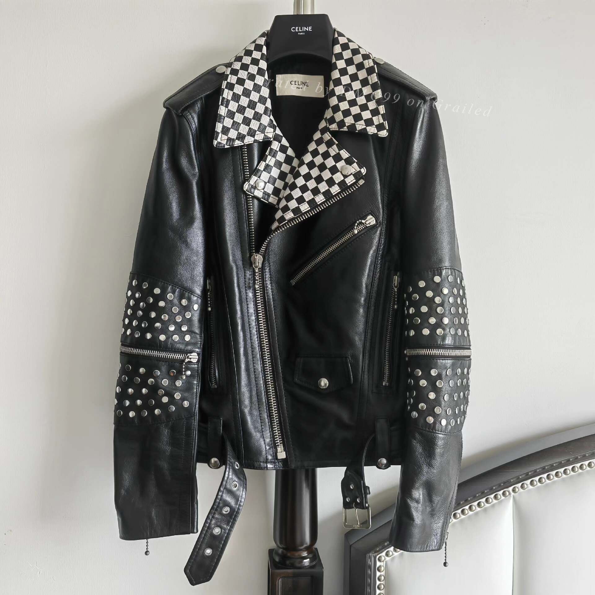 Hedi Slimane CELINE Hedi Slimane 19FW Checkered Leather Jacket
