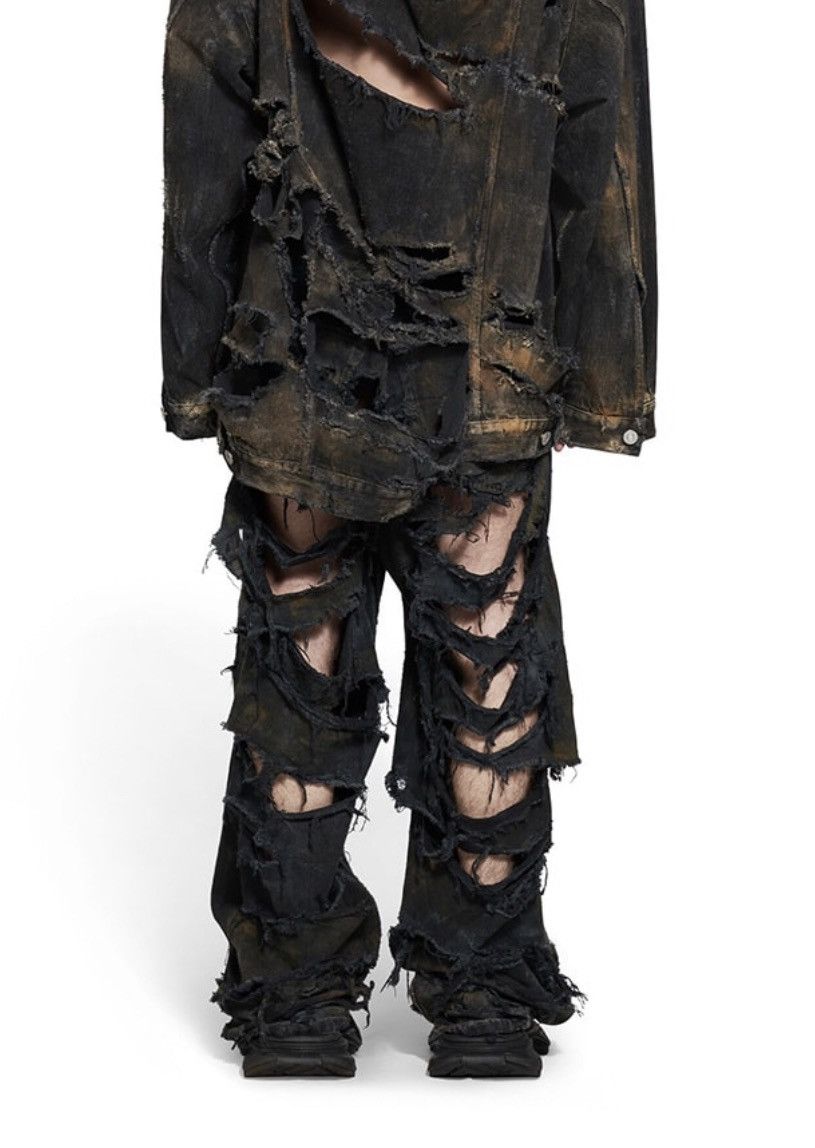 Balenciaga Balenciaga Destroyed Denim Pants 'Flat Black' Size US 34 / EU 50 - 5 Thumbnail