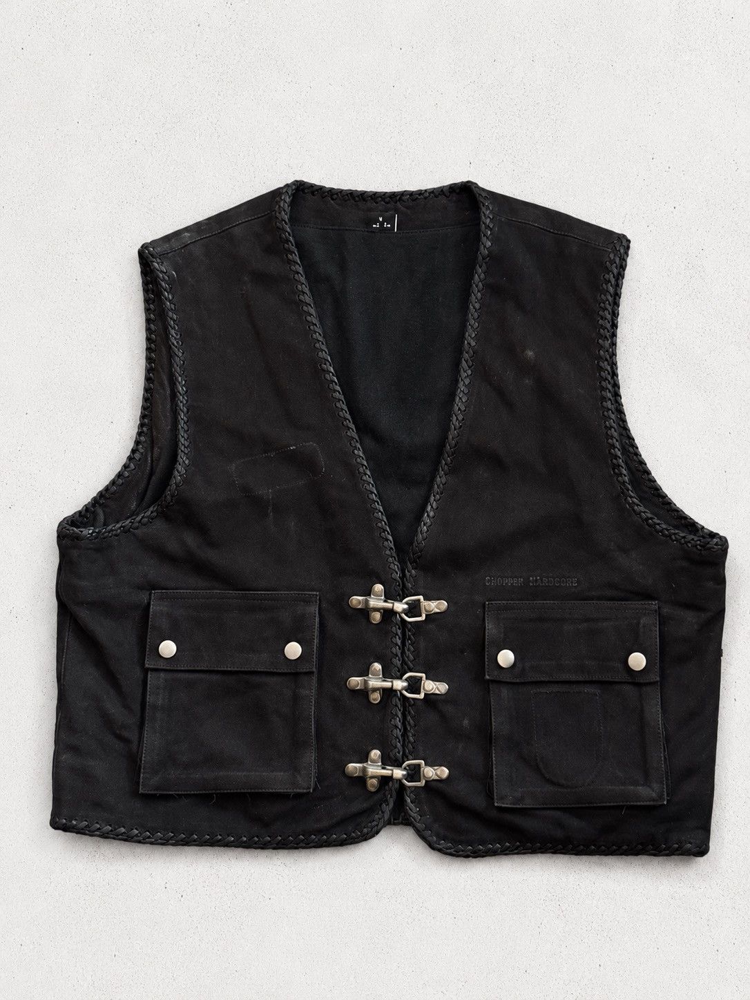 Vintage Polo’s Leather Biker Vest Braided Motorcycle Croped in Black, Men's