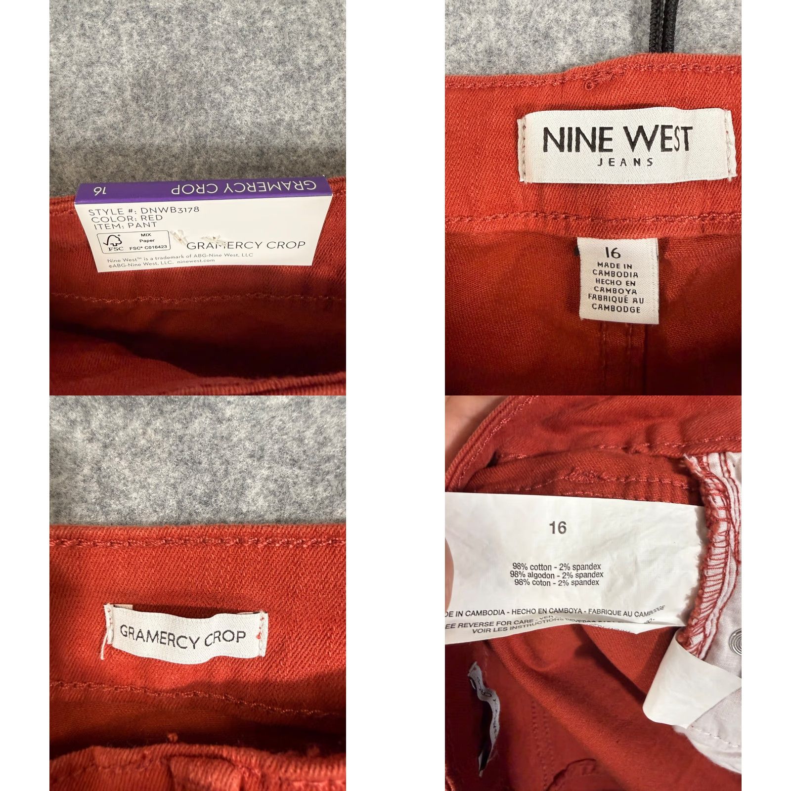 Nine West Nine West Gramercy Crop Pants Womens 16 Red Slim Fit Cropped Twill NWT Pockets Straight Leg Mid Rise Modern City Theme Boys Girls Mens Womens Size 38" / US 16 / IT 52 - 8 Thumbnail