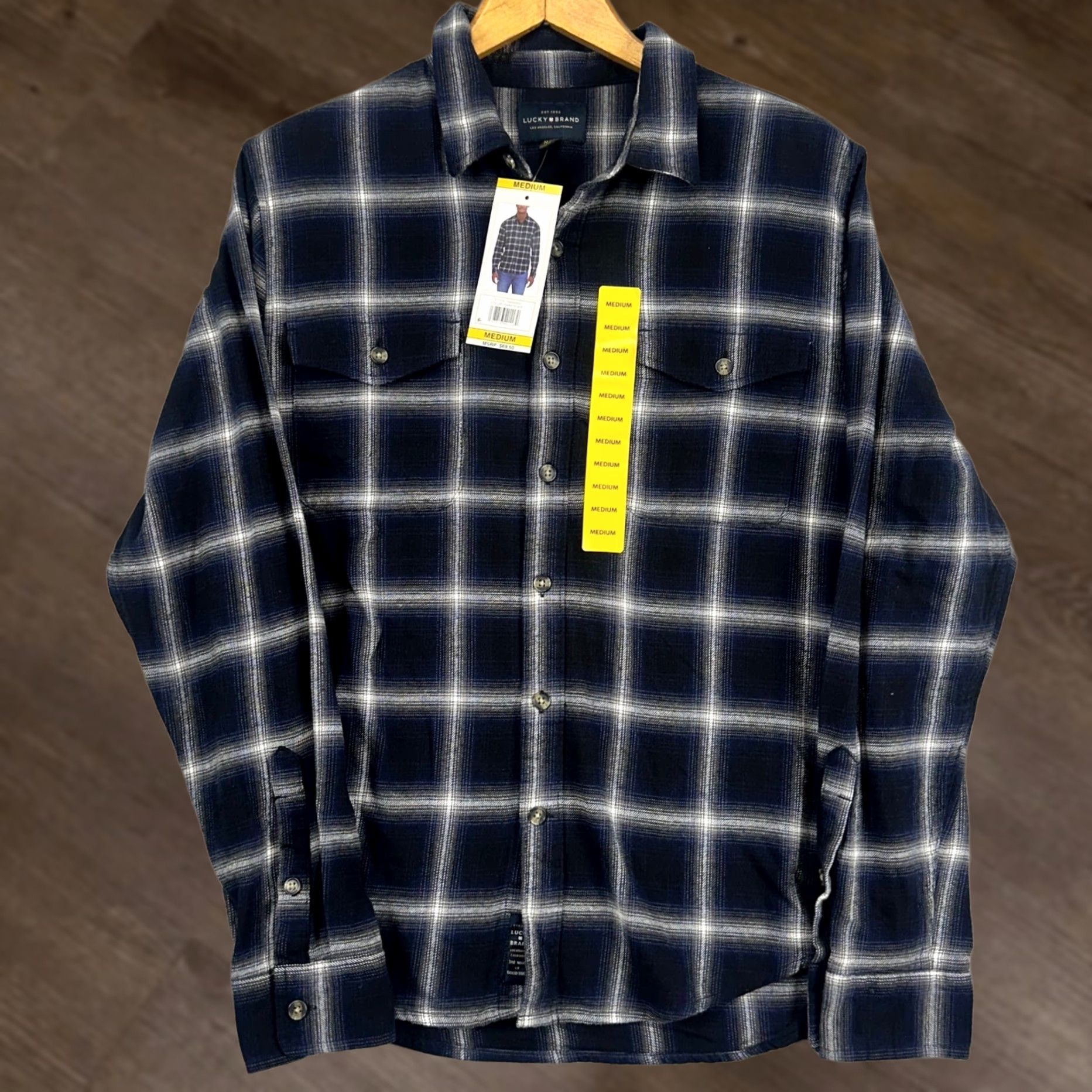 Lucky Brand Lucky Brand Mens Button-Up Shirt Medium Blue Plaid Long Sleeve Pockets NEW Size US M / EU 48-50 / 2 - 1 Thumbnail