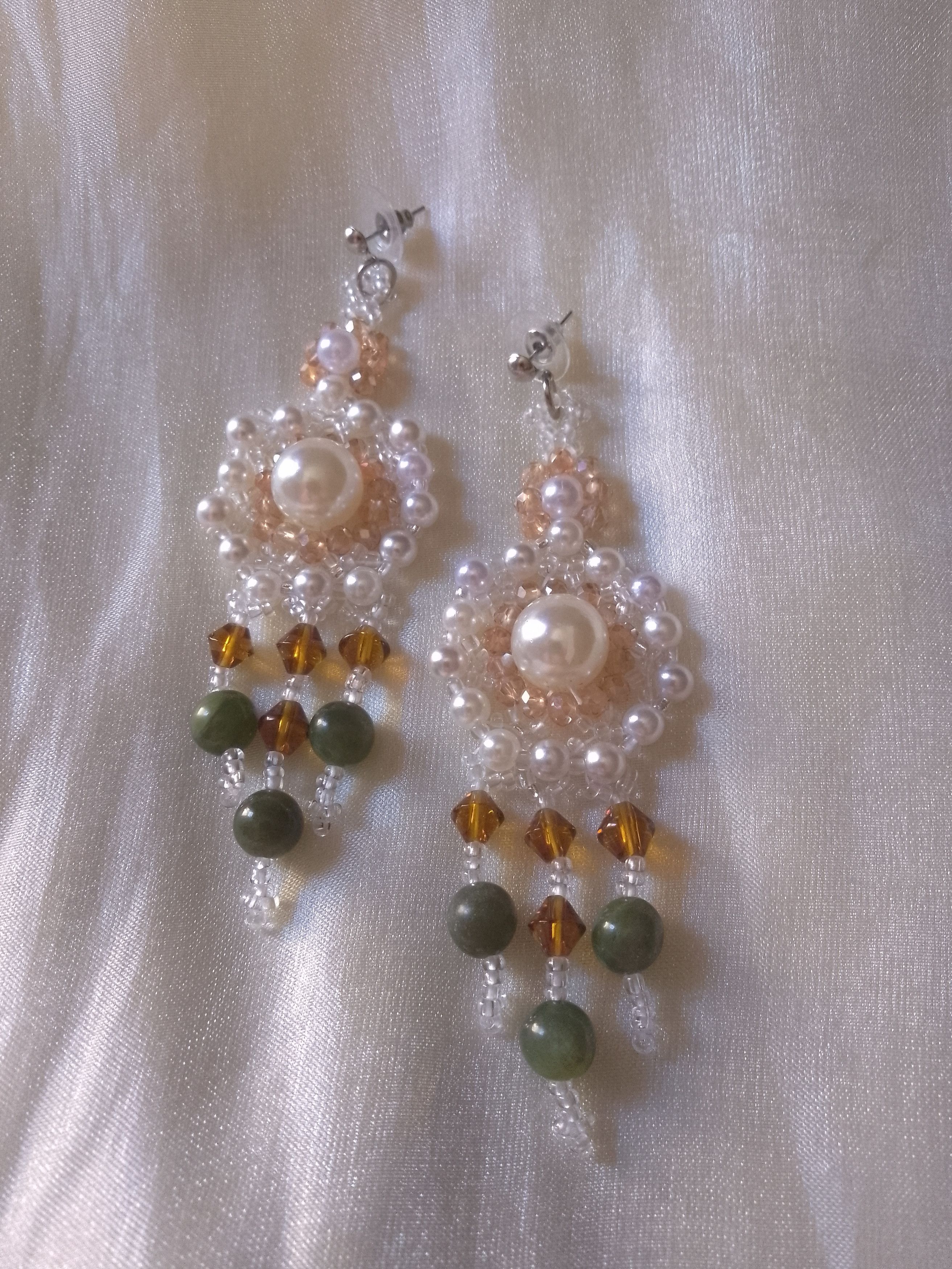 Handmade Earrings Boho Chandelier Natural Green Jade Gemstones Long Size ONE SIZE - 5 Thumbnail