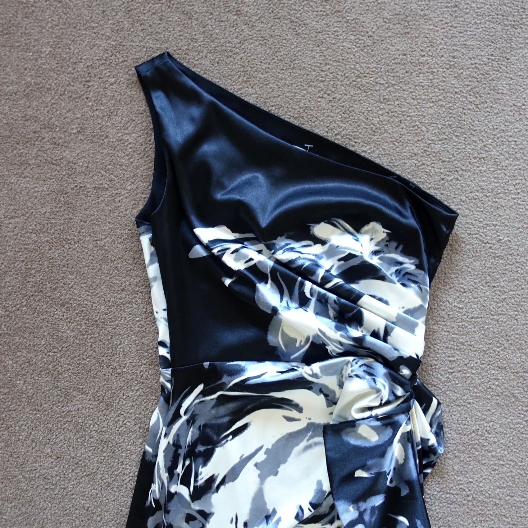 Vintage VINTAGE London Times Dress Womens 6 Black Floral One Shoulder Formal Sheath Cocktail Size M / US 6-8 / IT 42-44 - 2 Thumbnail