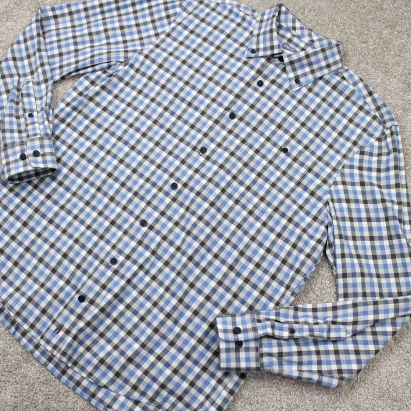 johnnie-O johnnie-O Shirt Adult Medium Blue/White/Black Plaid Button-Down Long Sleeve Cotton L/S Shirt Mens Medium Plaid Button-Up Size US M / EU 48-50 / 2 - 3 Thumbnail