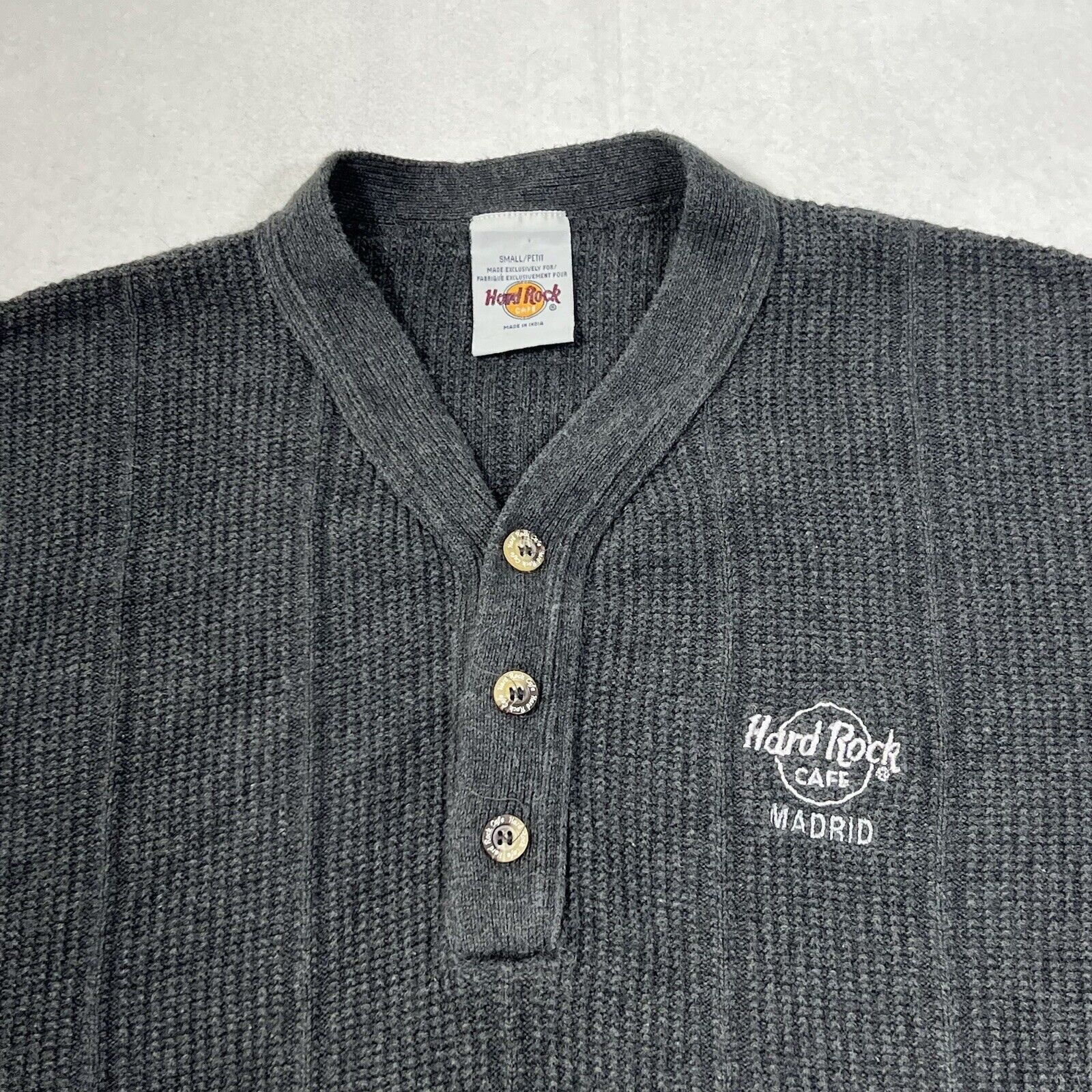 Hard Rock Cafe Vintage Hard Rock Cafe Madrid Henley Knit Sweater Gray Size S / US 4 / IT 40 - 2 Thumbnail